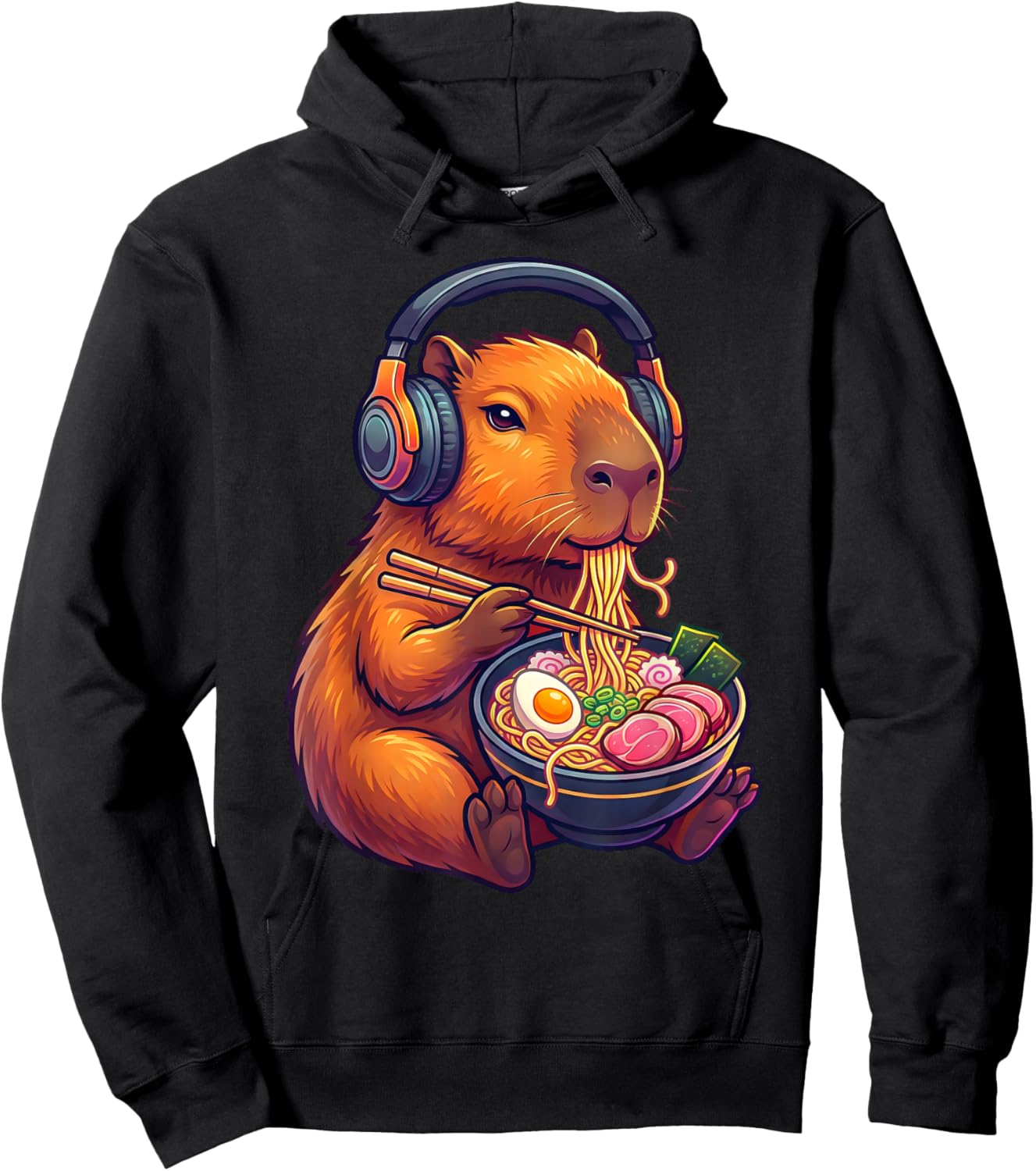 Funny Capybara Eating Ramen Noodles Japanese Men Women Kids Hoodie - Hoodie | Black