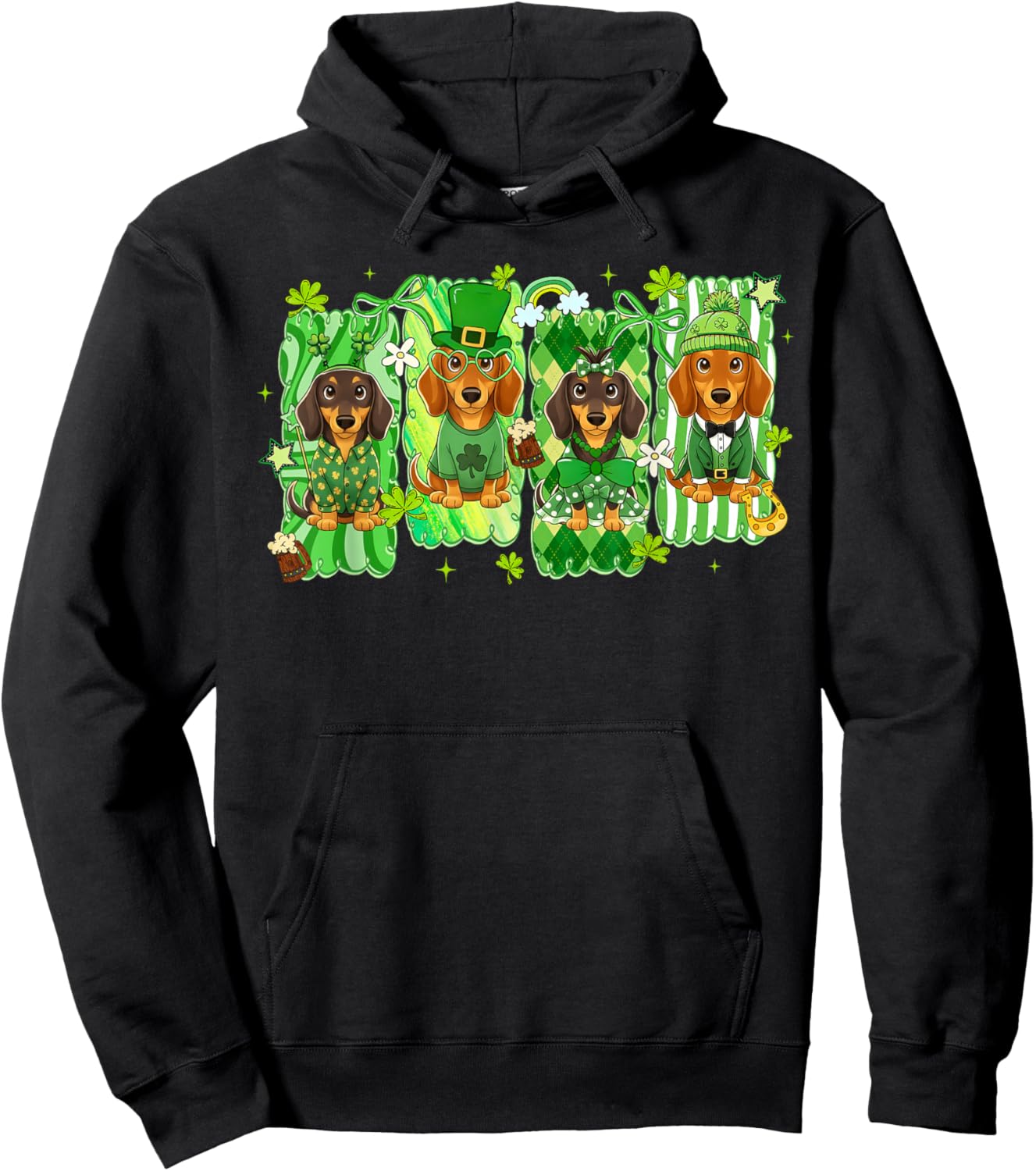 St. Patricks Day Lucky Cute Dachshund Preppy Irish Girl Kid Hoodie - Hoodie | Black