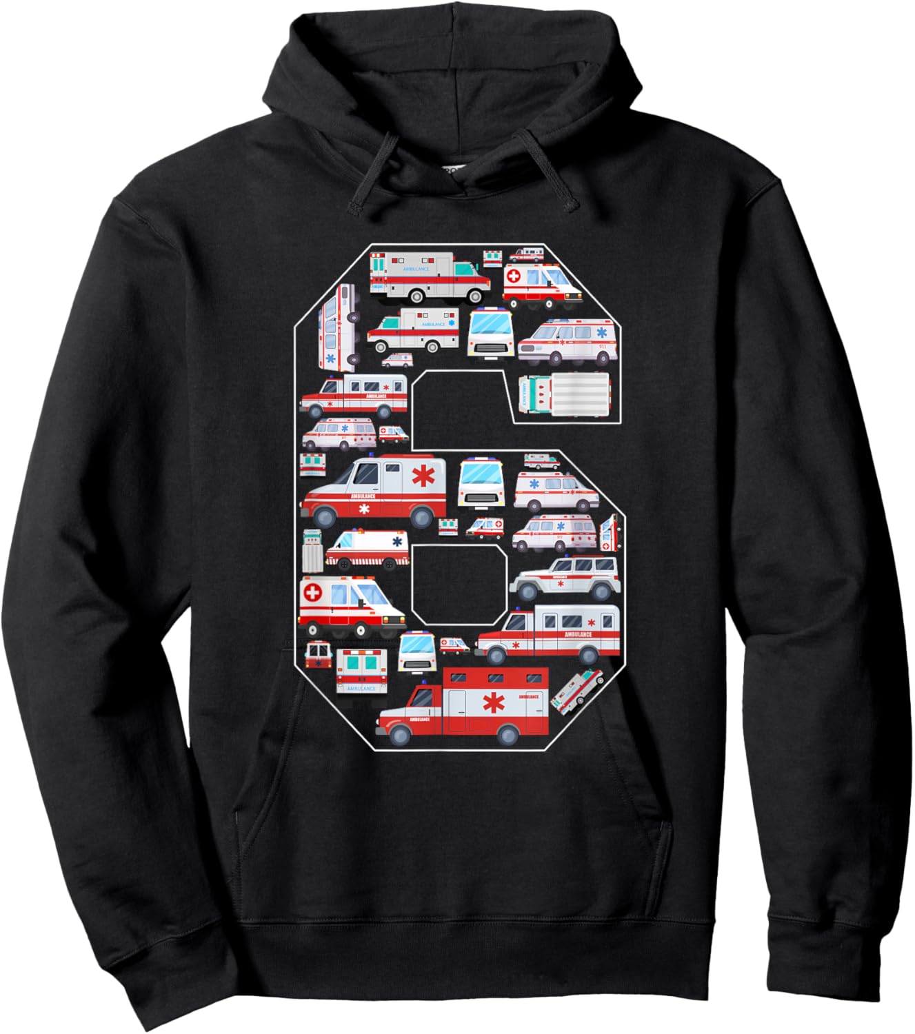 6 Years Old Kids 6th Birthday Ambulance Themed Party Hoodie - Hoodie | Black