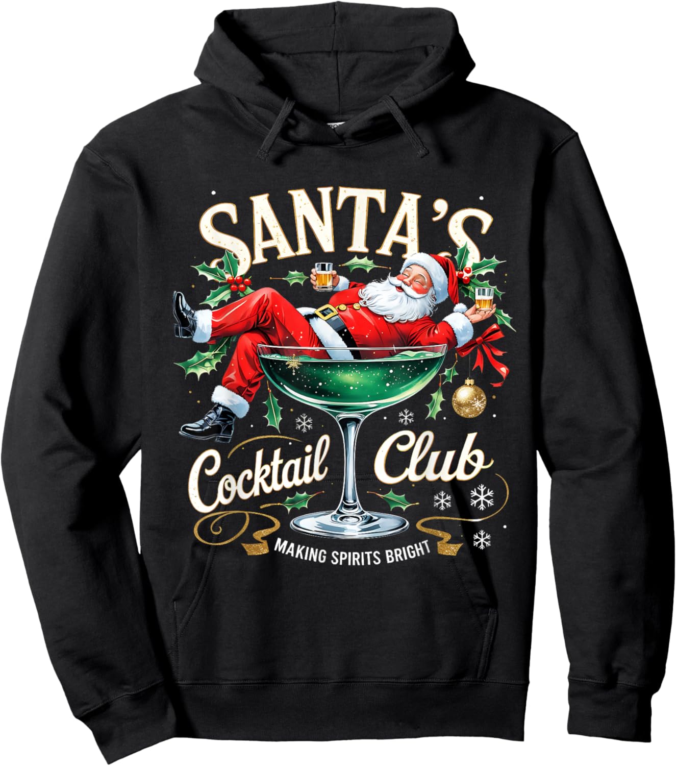 Santa’s Cocktail Club Christmas Party Design Hoodie - Hoodie | Black