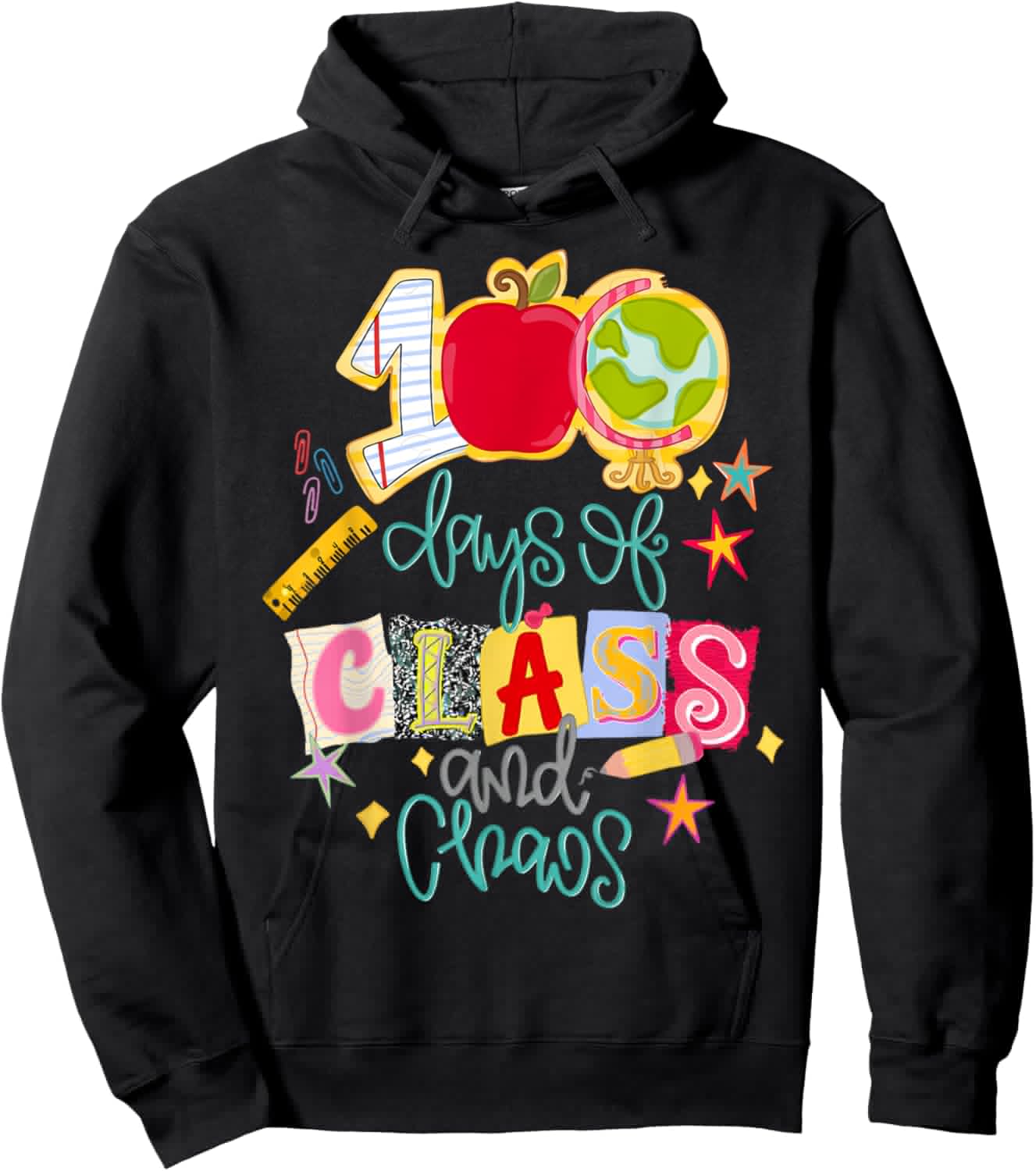Funny 100 Days of Class and Chaos Teacher 100 Days of School Hoodie - Hoodie | Black