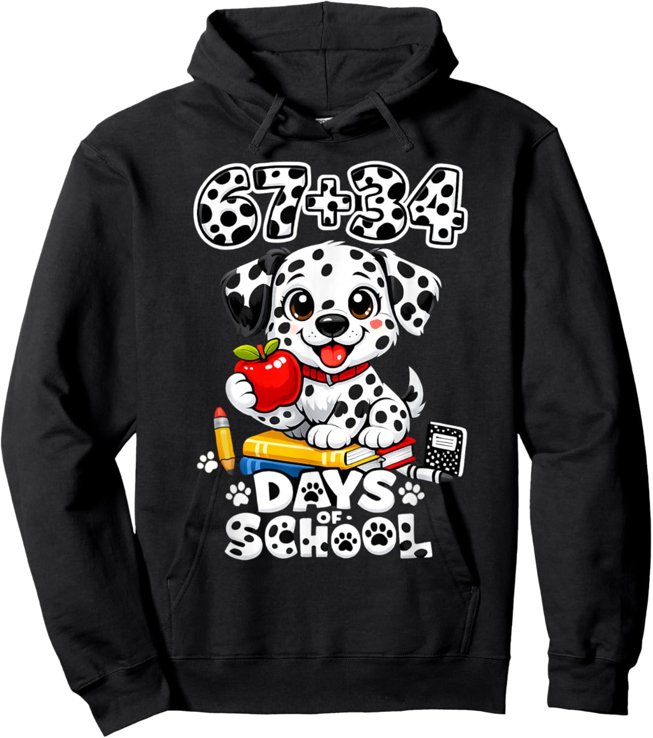 67+34 Days School 101 Days Cute Dog Teacher Kids Hoodie - Hoodie | Black