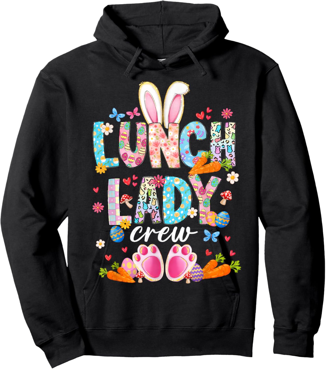 Lunch Lady Crew Funny Bunny Lunch Lady Cafeteria Easter Day Hoodie - Hoodie | Black