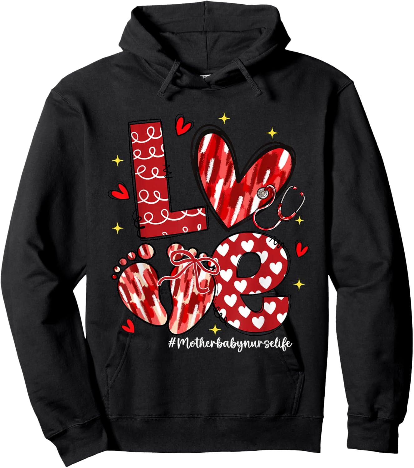 Love Mother Baby Nurse Life Stethoscope Bow Hearts Hoodie - Hoodie | Black
