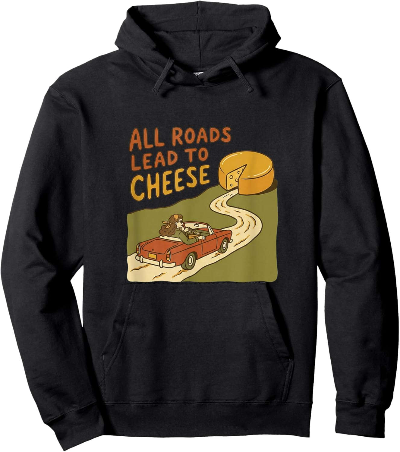 All Roads Lead to Cheese Funny Retro Vintage Car Foodie Hoodie - Hoodie | Black