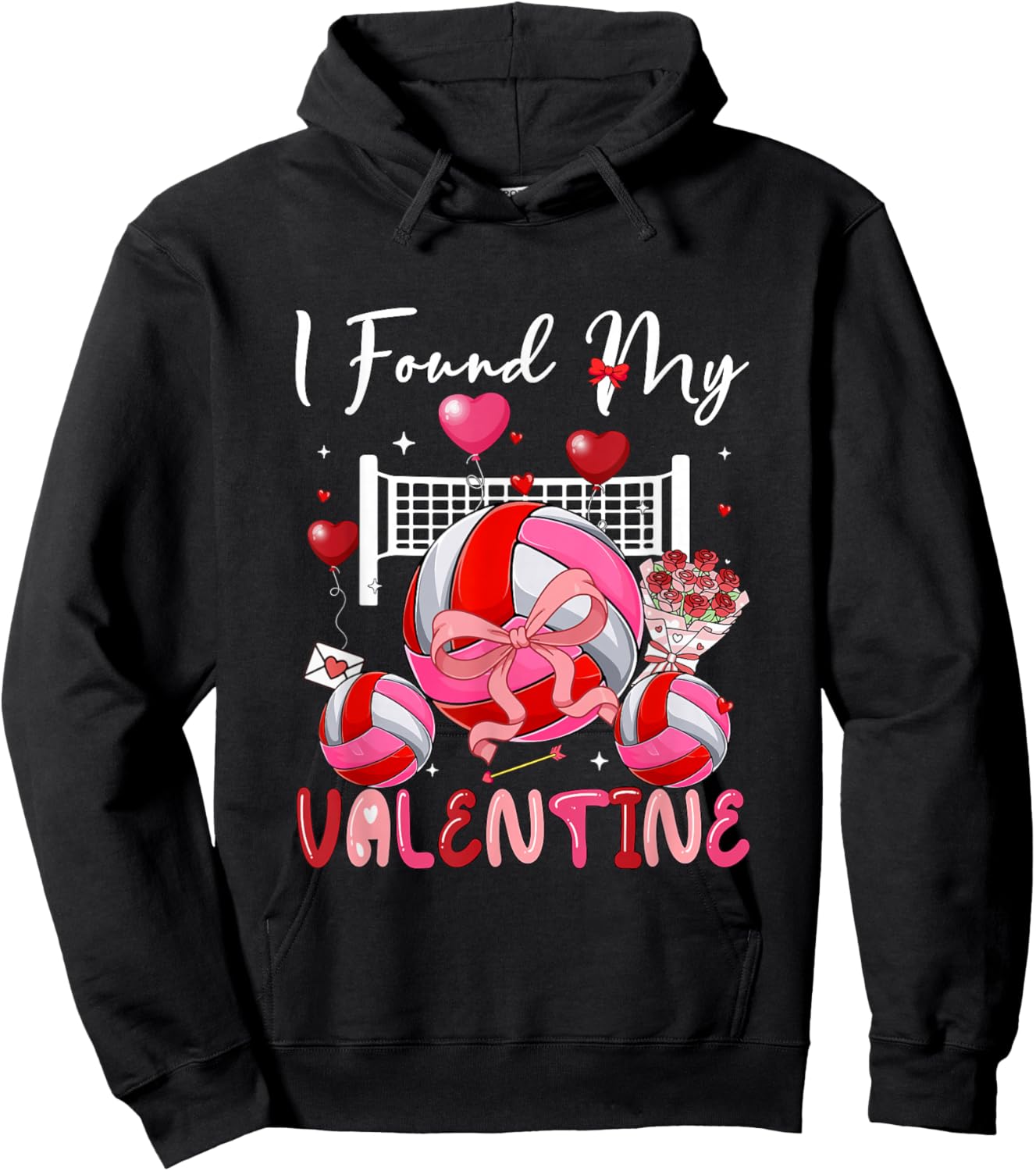 I Found My Valentine Volleyball Equipment Bow Tie Player Hoodie - Hoodie | Black