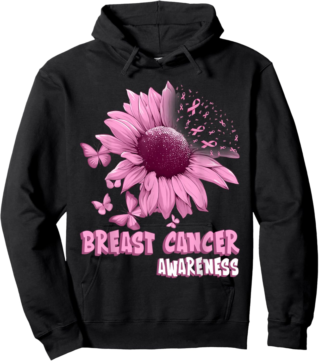 Pink Sunflower Breast Cancer Awareness Ribbon in October Hoodie - Hoodie | Black