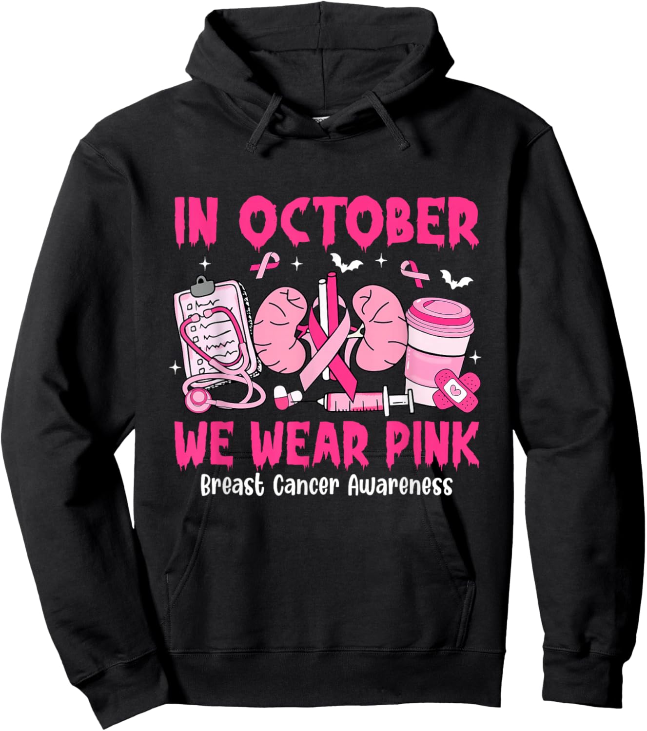 in October We Wear Pink Breast Cancer Urology Nurse Hoodie - Hoodie | Black