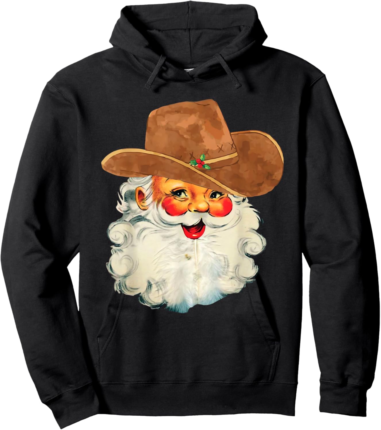 Retro Vintage Cowboy Santa Claus Face Rodeo Western Xmas Hoodie - Hoodie | Black