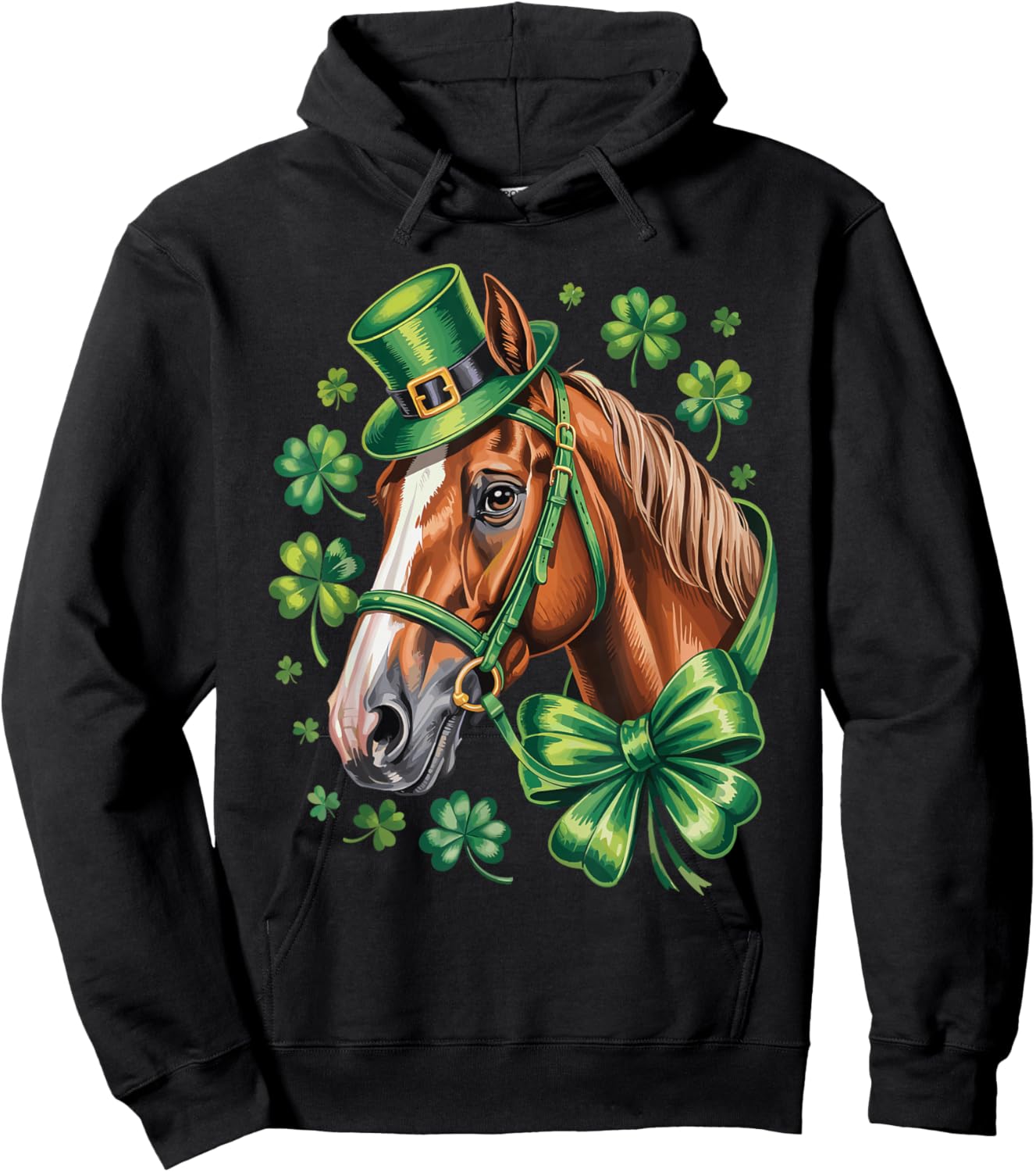 St. Patrick’s Day Equestrian Horse Lover Shamrock Horses Hoodie - Hoodie | Black