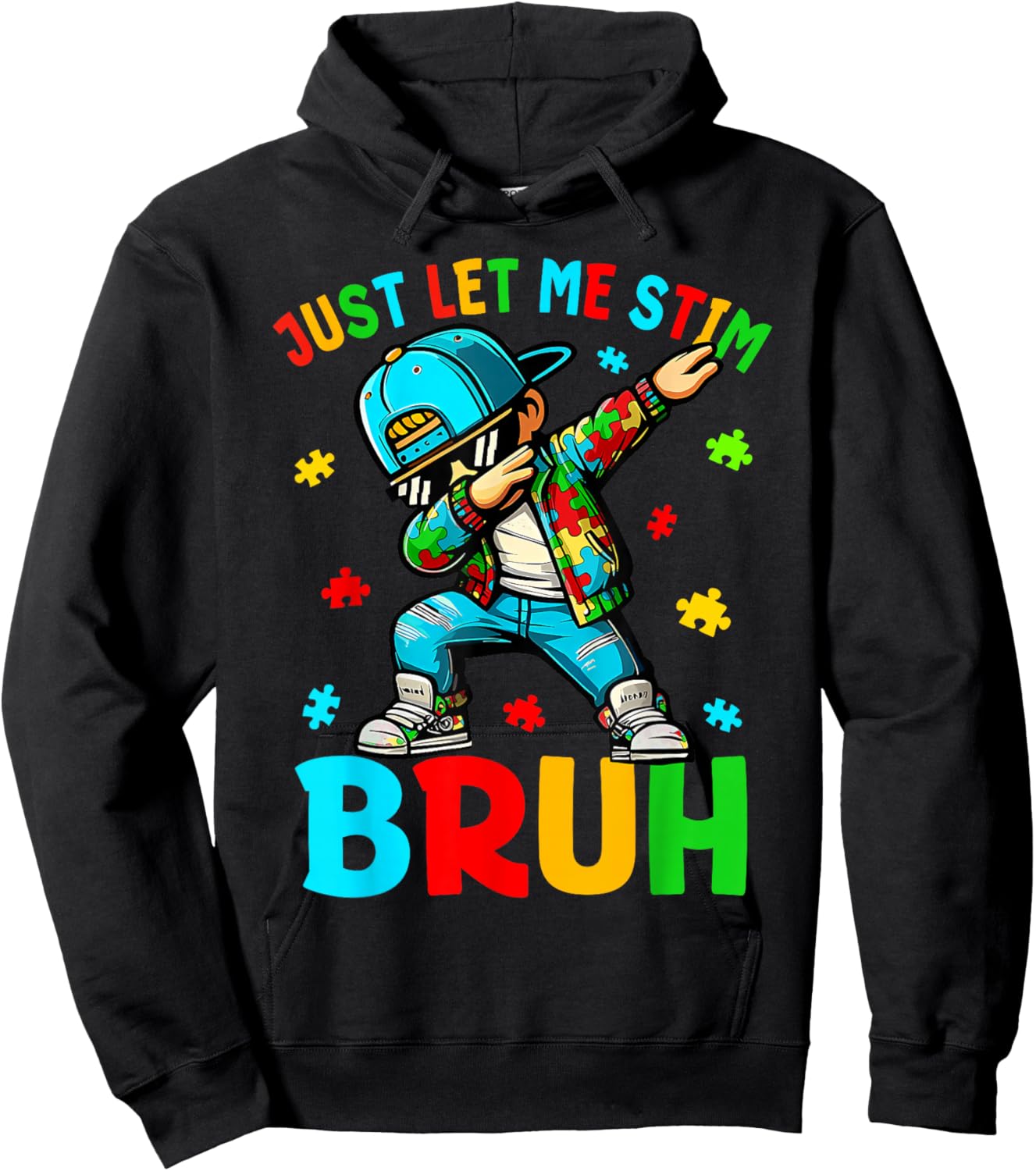 Just Let Me Stim Bruh Dabbing Boy Puzzle Autism Awareness Hoodie - Hoodie | Black