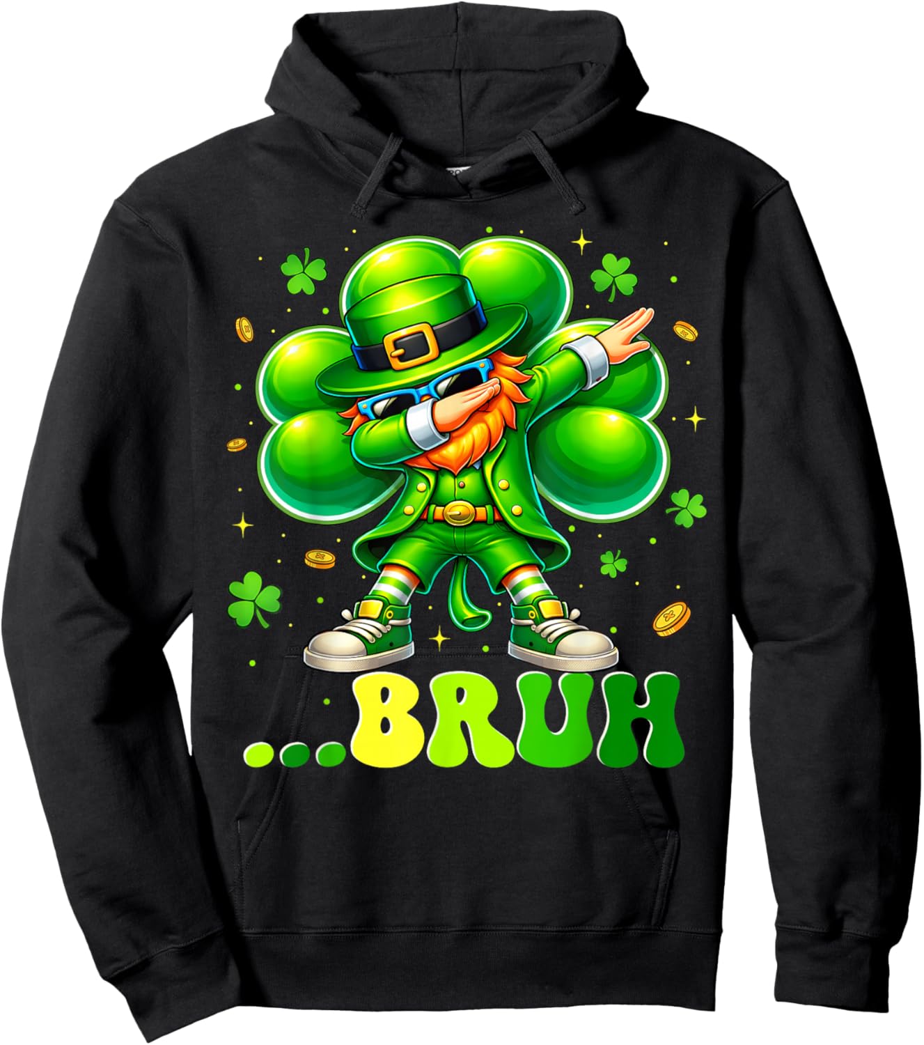 Bruh Dabbing Leprechaun Funny St Patricks Day Boys Kids Hoodie - Hoodie | Black
