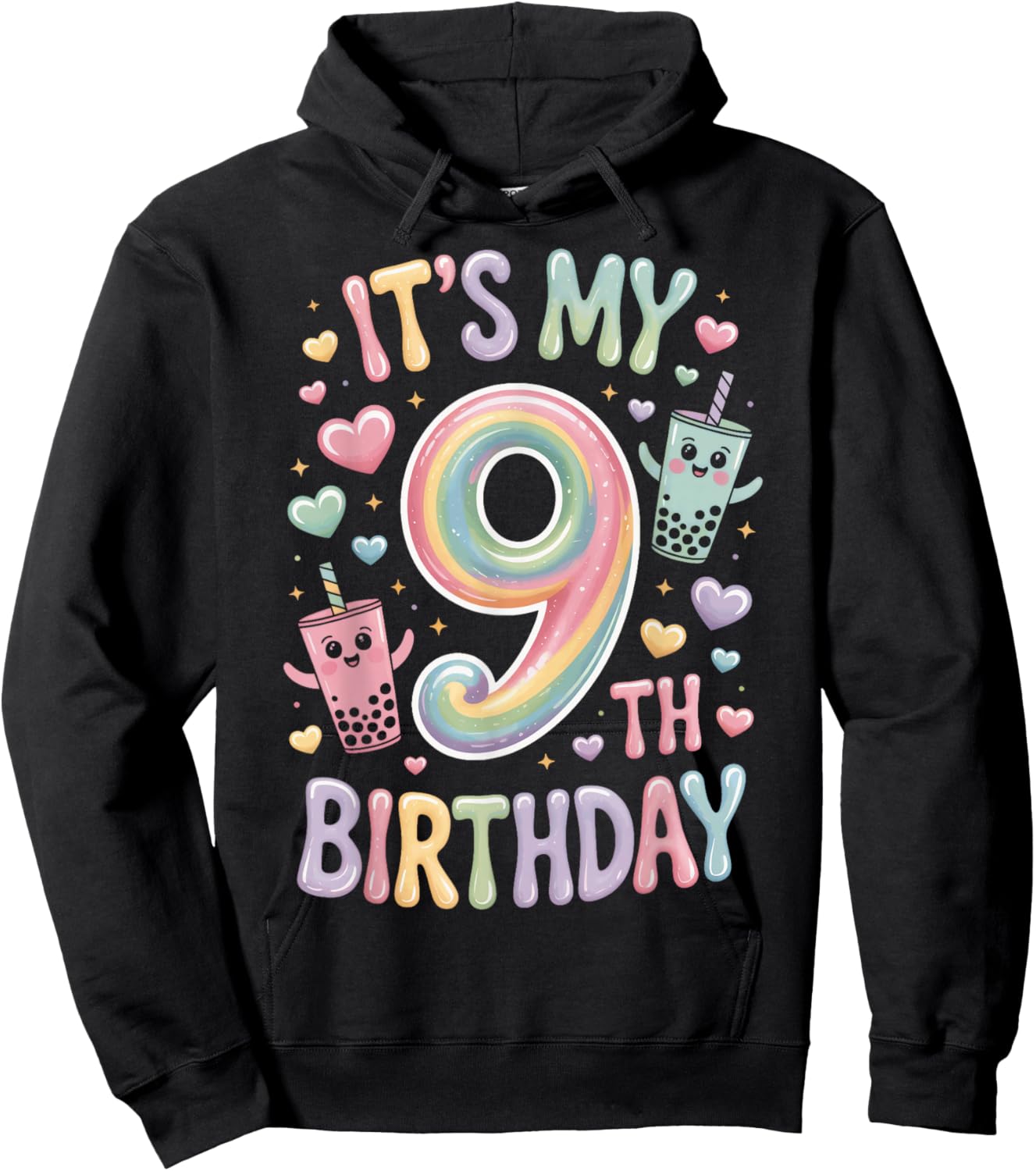 Its My 9th Birthday Boba Tea Lovers 9 Year Old Party Hoodie - Hoodie | Black