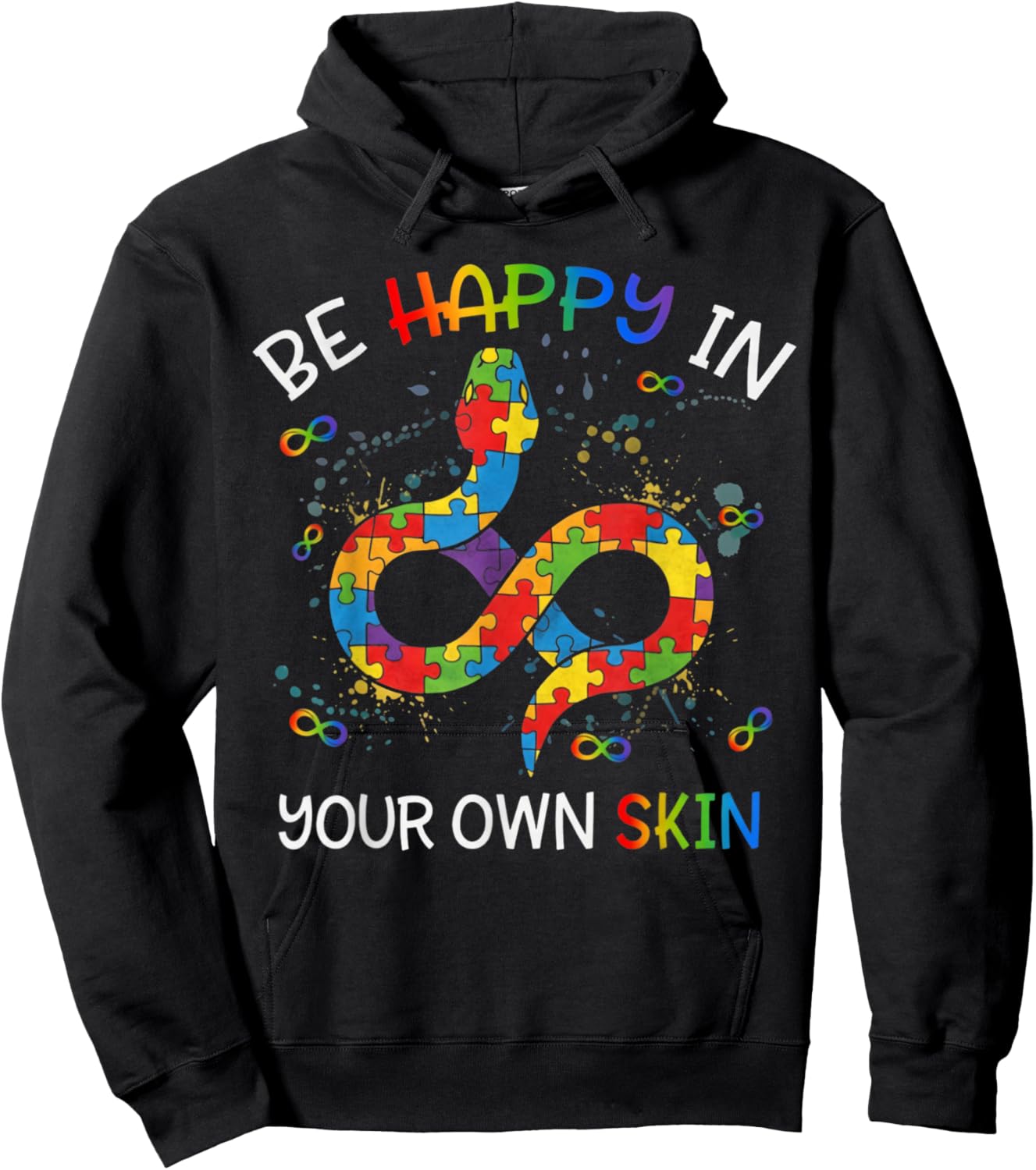 Autism Awareness Be Happy in Your Own Skin Rainbow Snake Hoodie - Hoodie | Black
