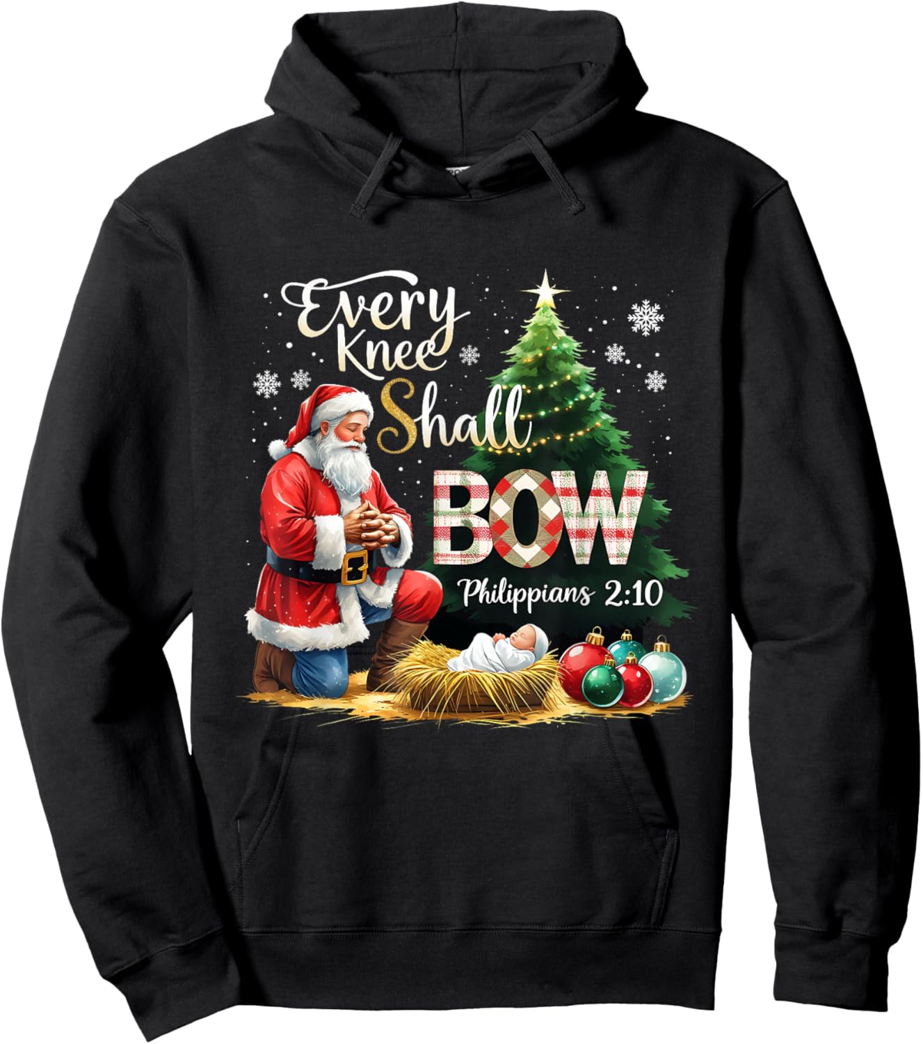 Every Knee Shall Bow Philippians 2:10 Christmas Design Hoodie - Hoodie | Black