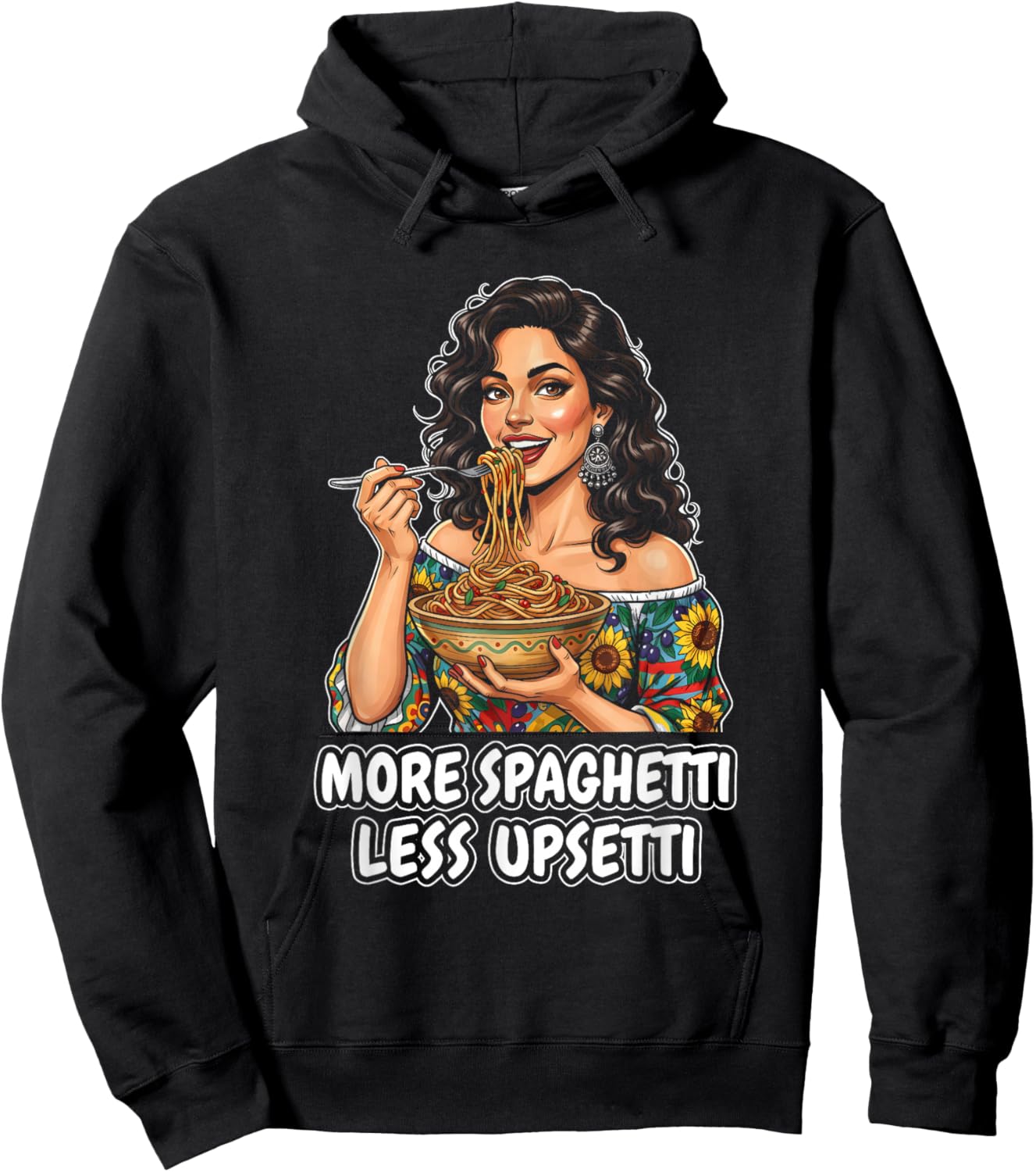 More Spaghetti Less Upsetti Italian Women Eating Pasta Hoodie - Hoodie | Black