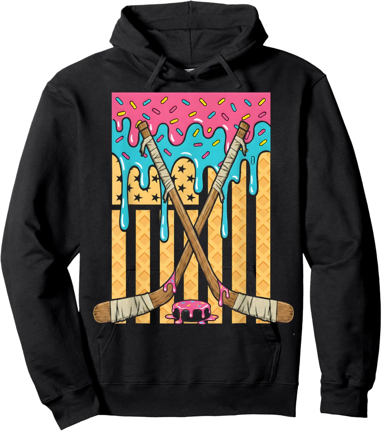 Ice Hockey Ice Cream Drip Boys American Flag Youth Players Hoodie - Hoodie | Black