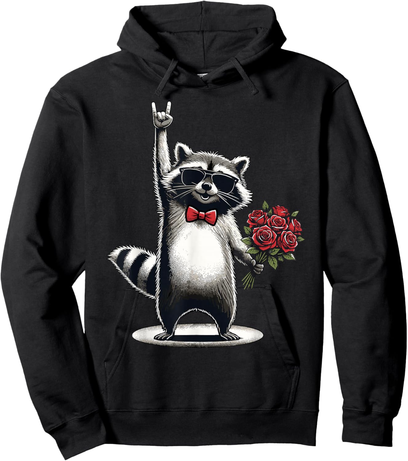 Funny Raccoon Rock On Men Women Kids St. Valentine's Day Hoodie - Hoodie | Black