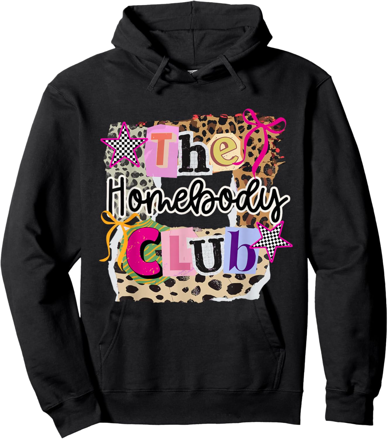 The Homebody Club Collage Leopard Home Lover Girly Hoodie - Hoodie | Black