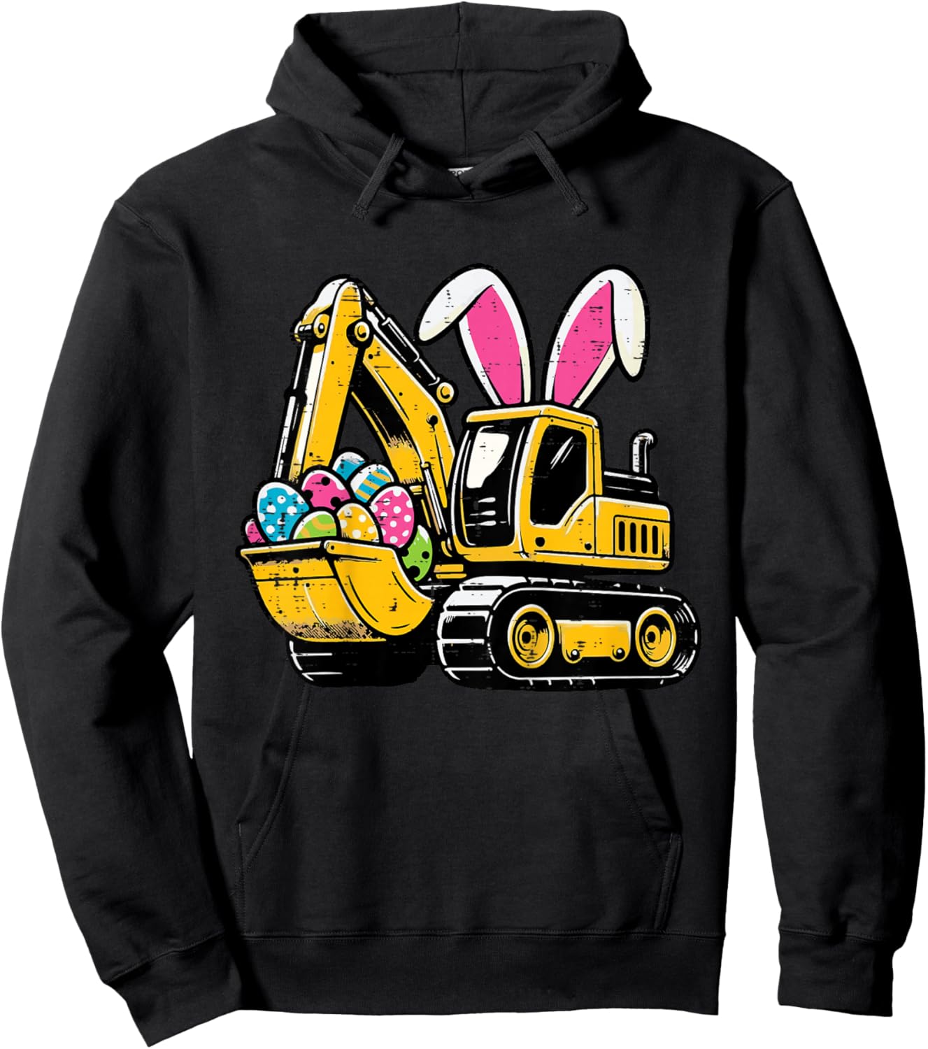 Kids Easter Excavator Bunny Ears Construction Toddler Boys Kids Hoodie - Hoodie | Black