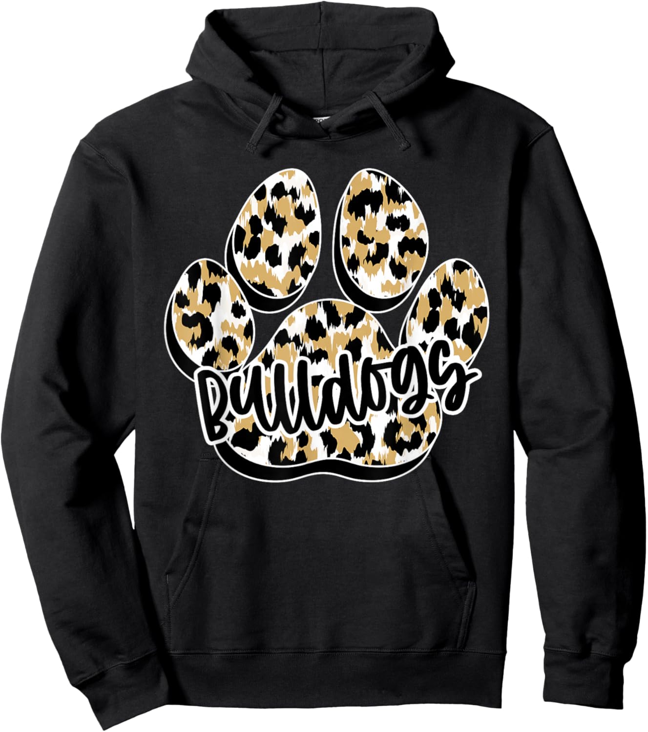 Gold Bulldogs Leopard Paw Print Leopard School Mascot Hoodie - Hoodie | Black