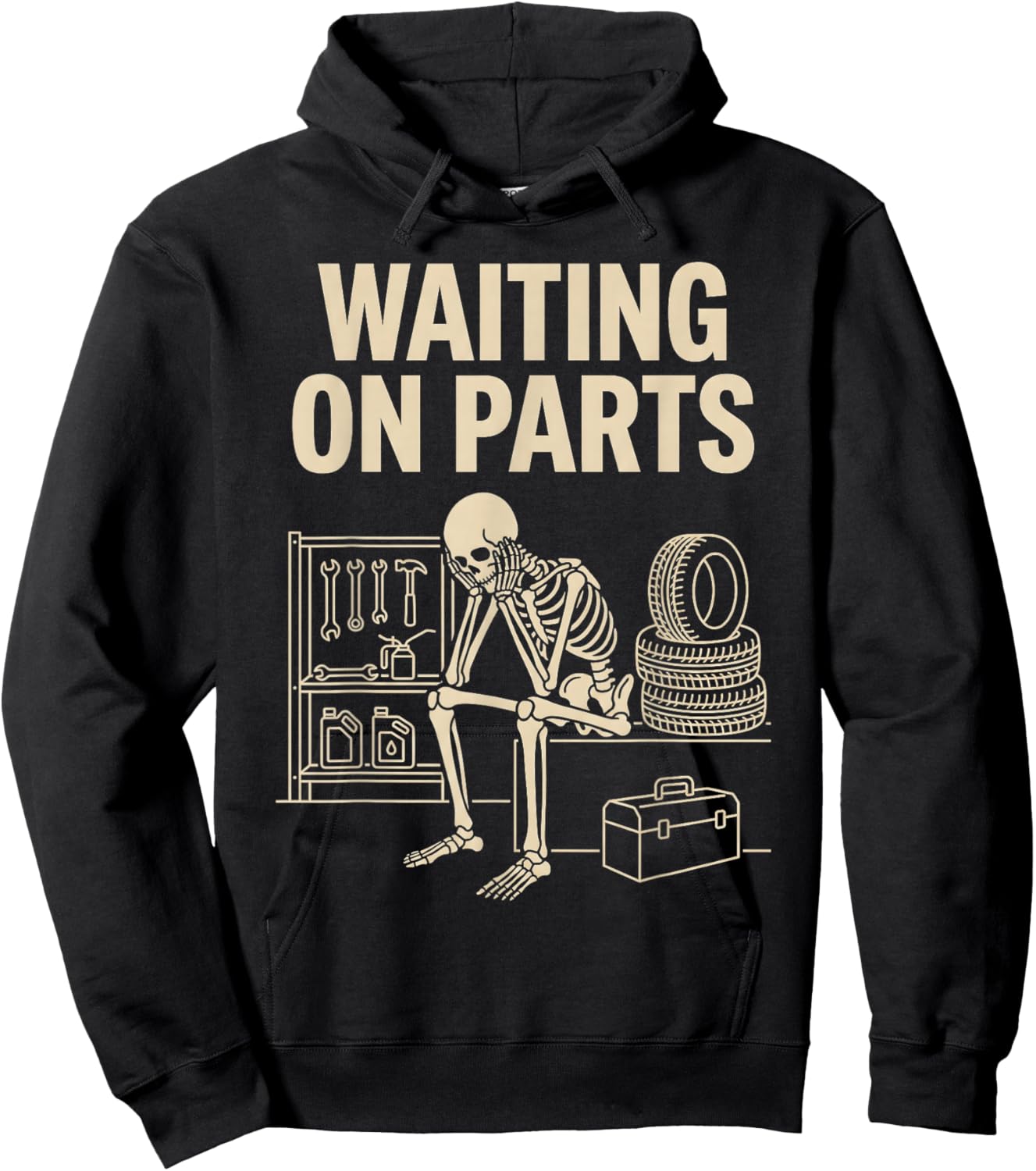Vintage Waiting on Parts Car Garage Mechanic Wrench Humor Hoodie - Hoodie | Black