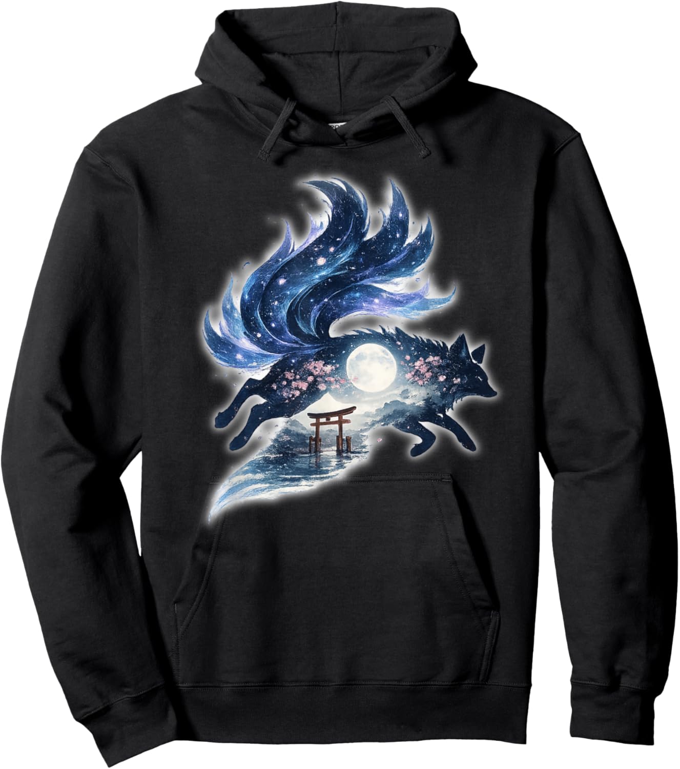 Nine Tailed Fox Kitsune Jumping Japanese Mythology Galaxy Hoodie - Hoodie | Black