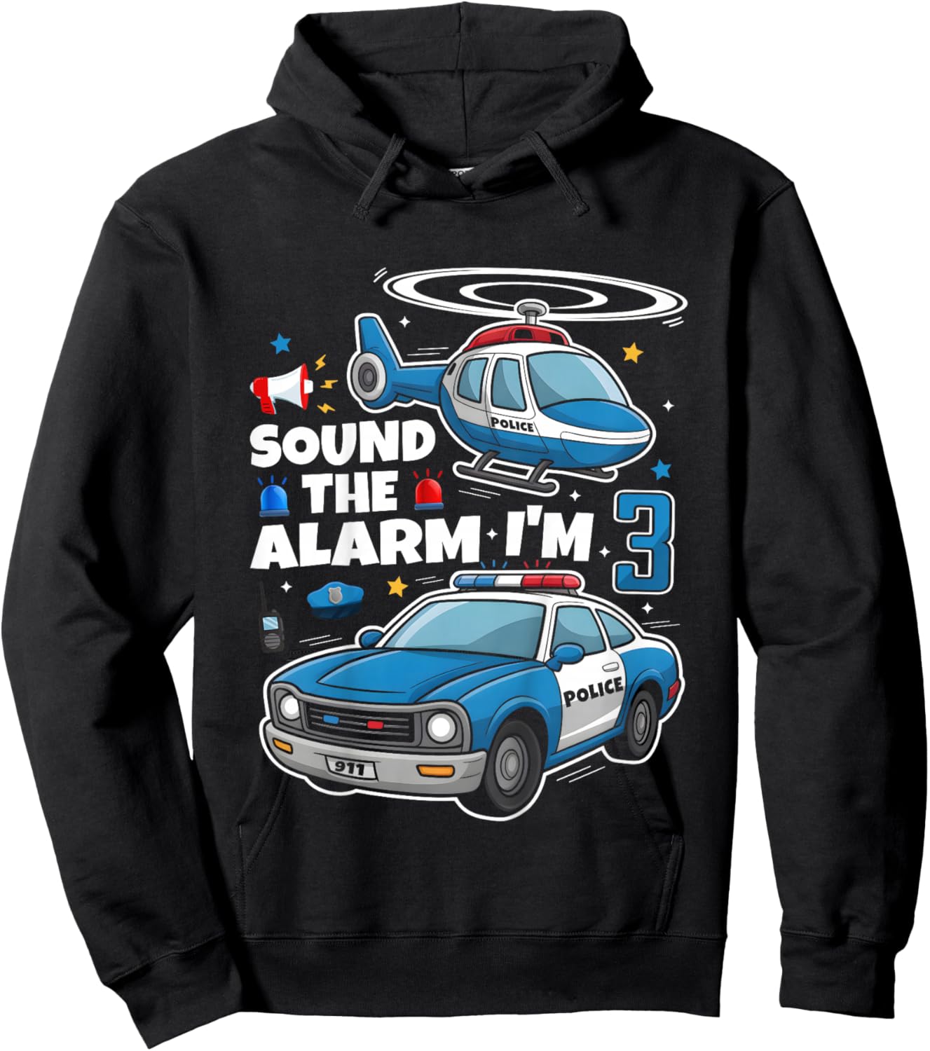 Police 3rd Birthday Boy Girl 3 Year Old Policeman Police Car Hoodie - Hoodie | Black
