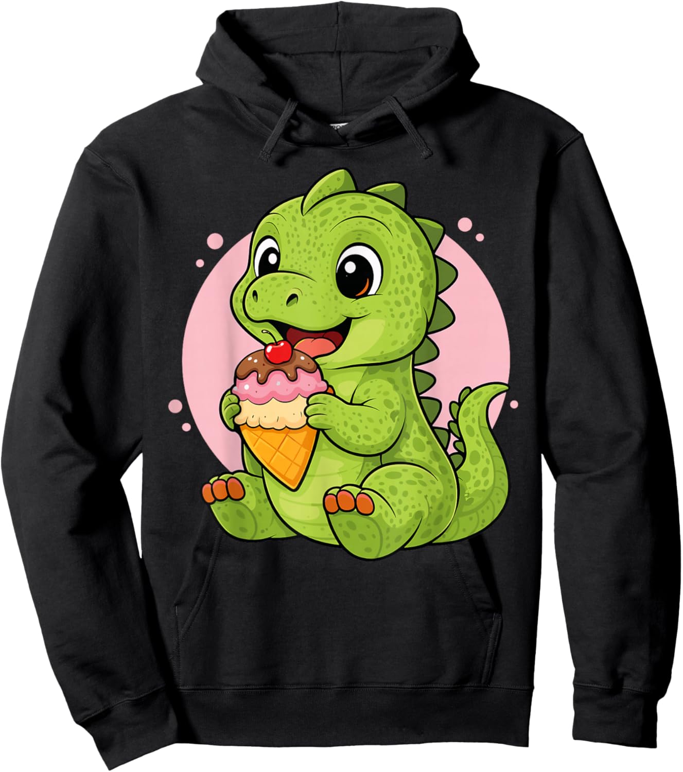 Dinosaur Eating Ice Cream Graphic Boys Girls Dinosaur Lover Hoodie - Hoodie | Black