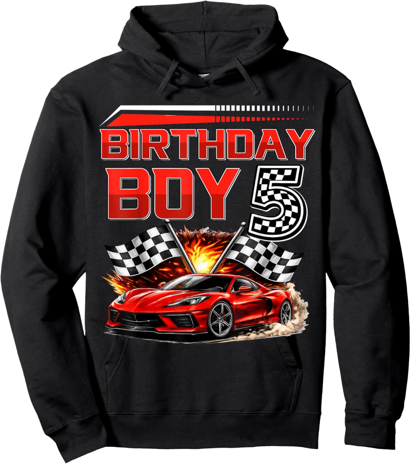 Birthday Boy 5 Years Race Car 5th Birthday Racing Car Kids Hoodie - Hoodie | Black