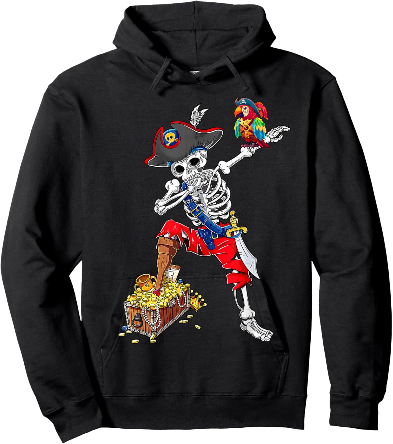 Dabbing Skeleton Pirate T Shirt Halloween Kids Jolly Roger Hoodie - Hoodie | Black