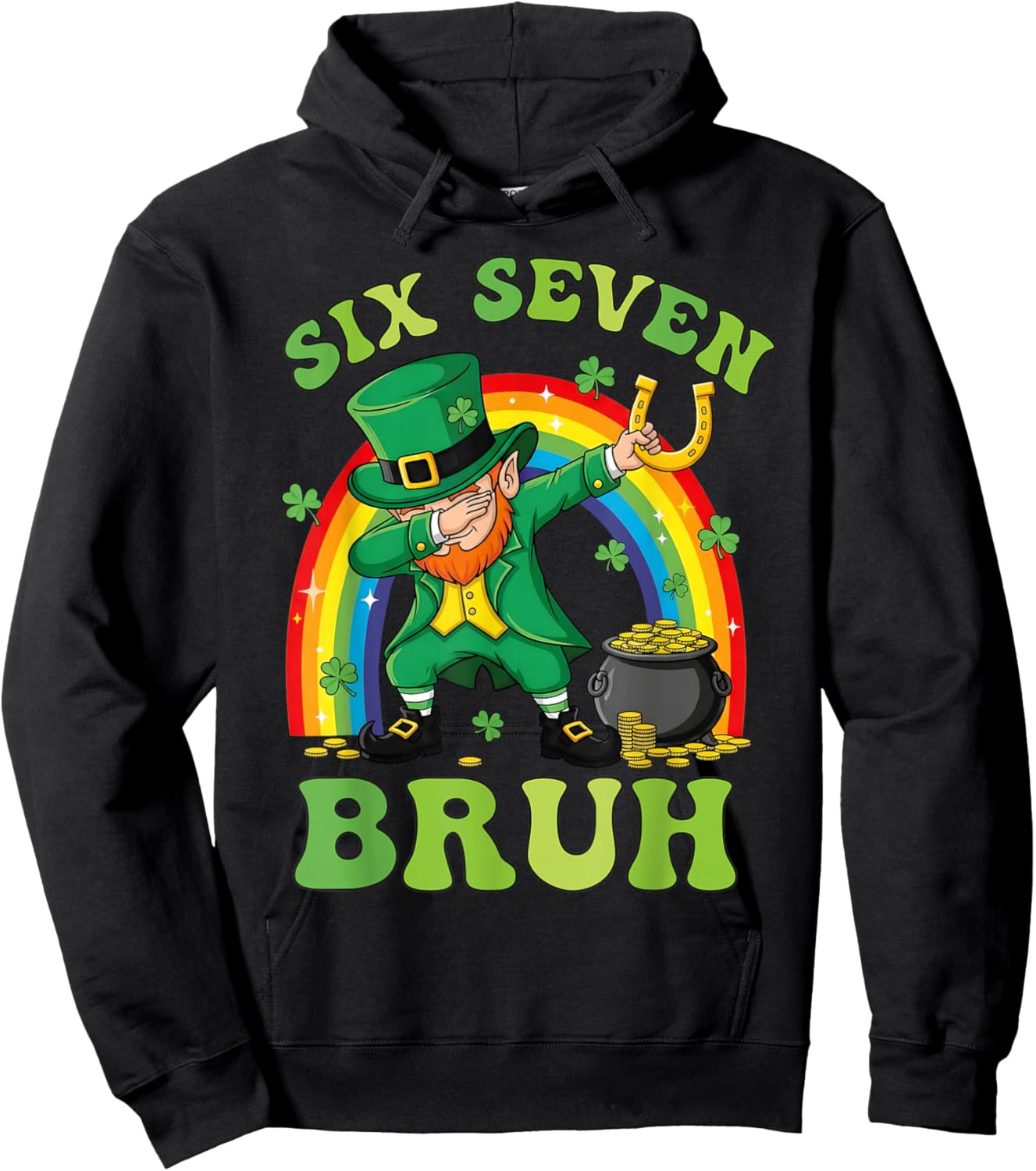 Funny Leprechaun Six Seven Bruh St Patricks Day Meme 67 Kids Hoodie - Hoodie | Black