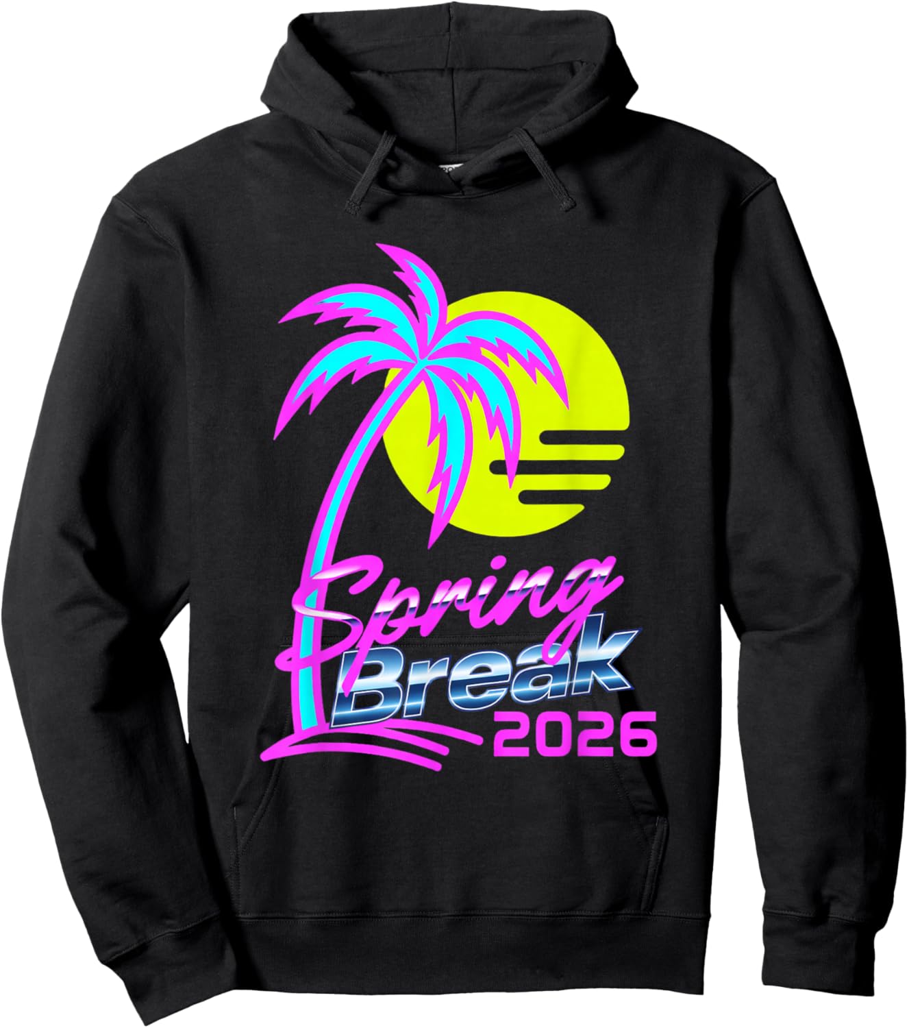 Spring Break 2026 80s Style Palm Tree Beach Party Hoodie - Hoodie | Black