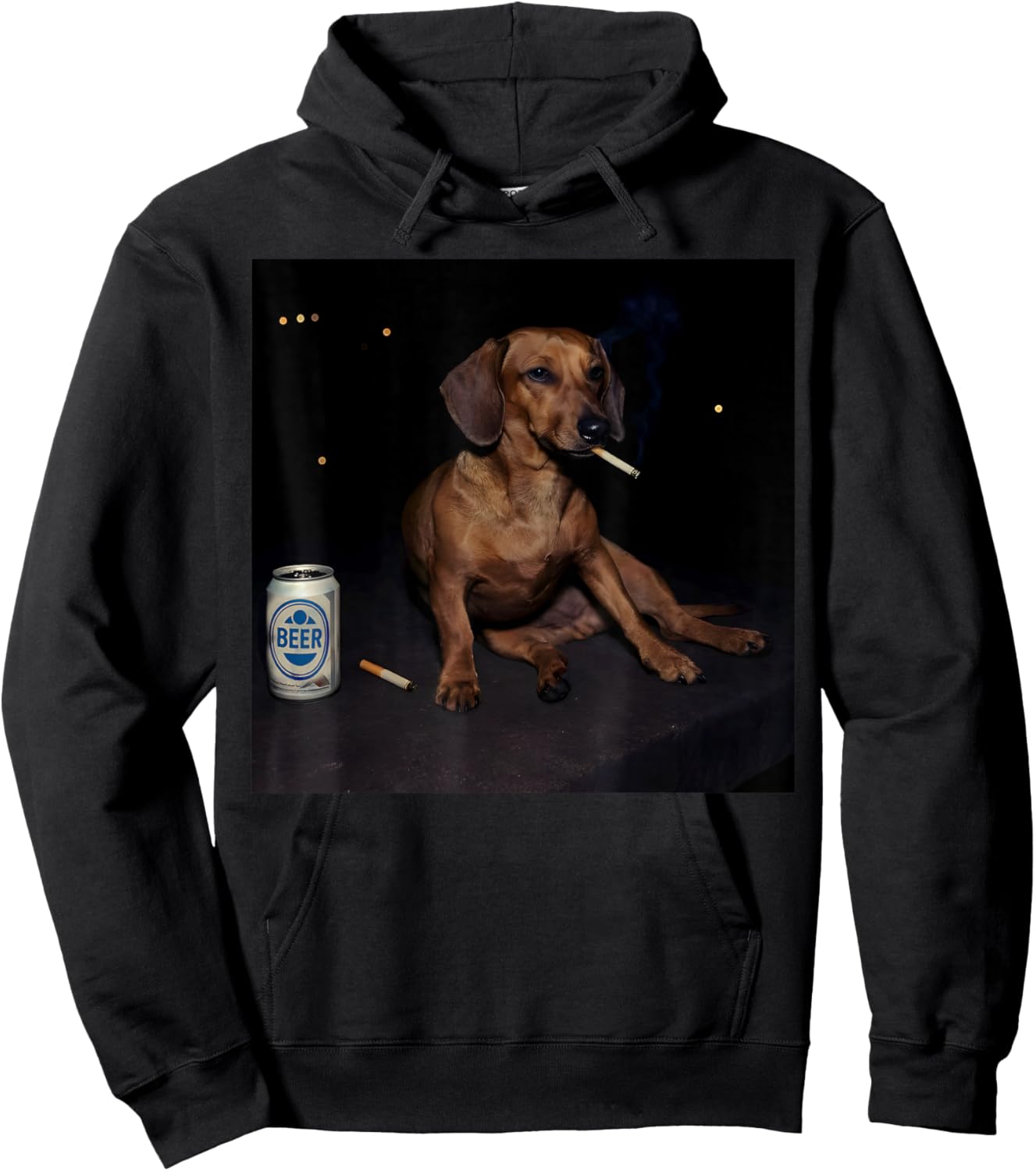 Funny Smoking Dachshund Cigarette Beer Gen Z Hoodie - Hoodie | Black