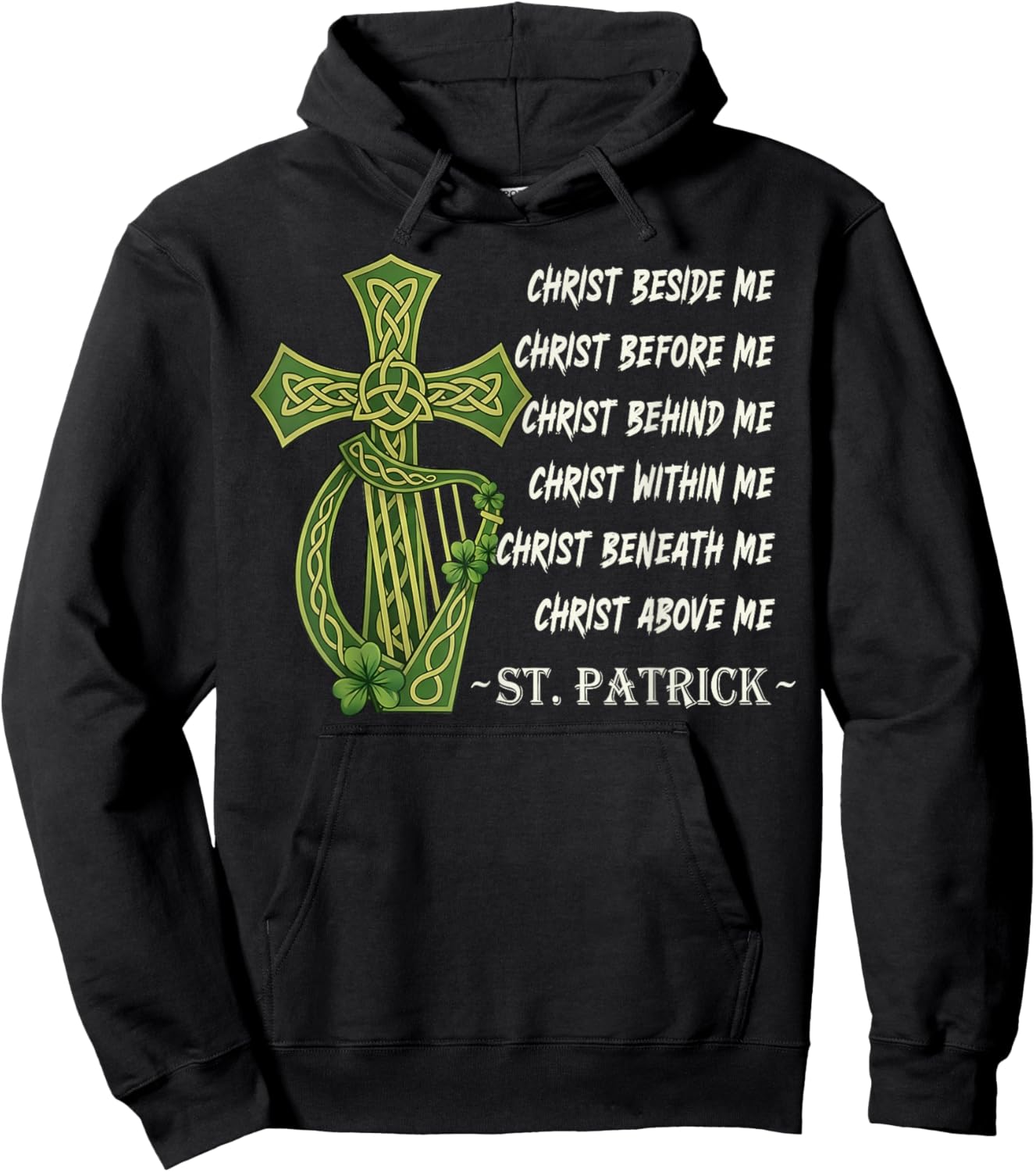 Religious Christian Celtic Cross Harp Christ St Patricks Day Hoodie - Hoodie | Black