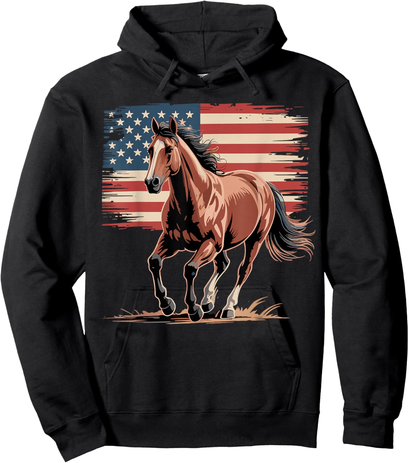 Patriotic American Horse USA Flag Western Hoodie - Hoodie | Black