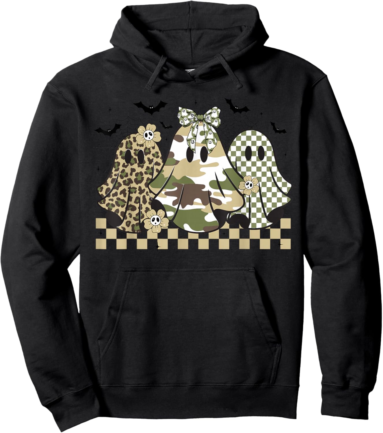 Ghost Coquette Bow Camo & Leopard Print Halloween Women Hoodie - Hoodie | Black