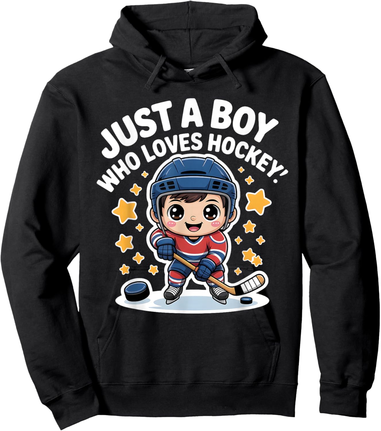 Just A Boy Who Loves Hockey Kids Cute Ice Hockey Hoodie - Hoodie | Black