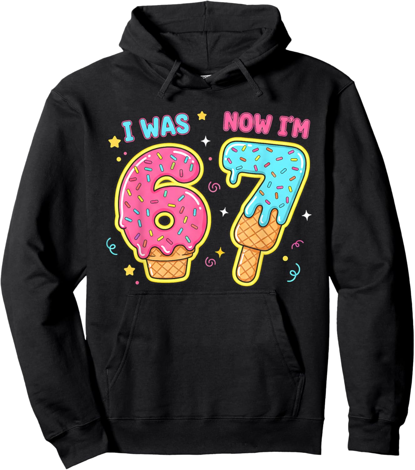7 Year Old 7th Birthday Shirt was 6 Now I'm 7 67 Funny Kids Hoodie - Hoodie | Black