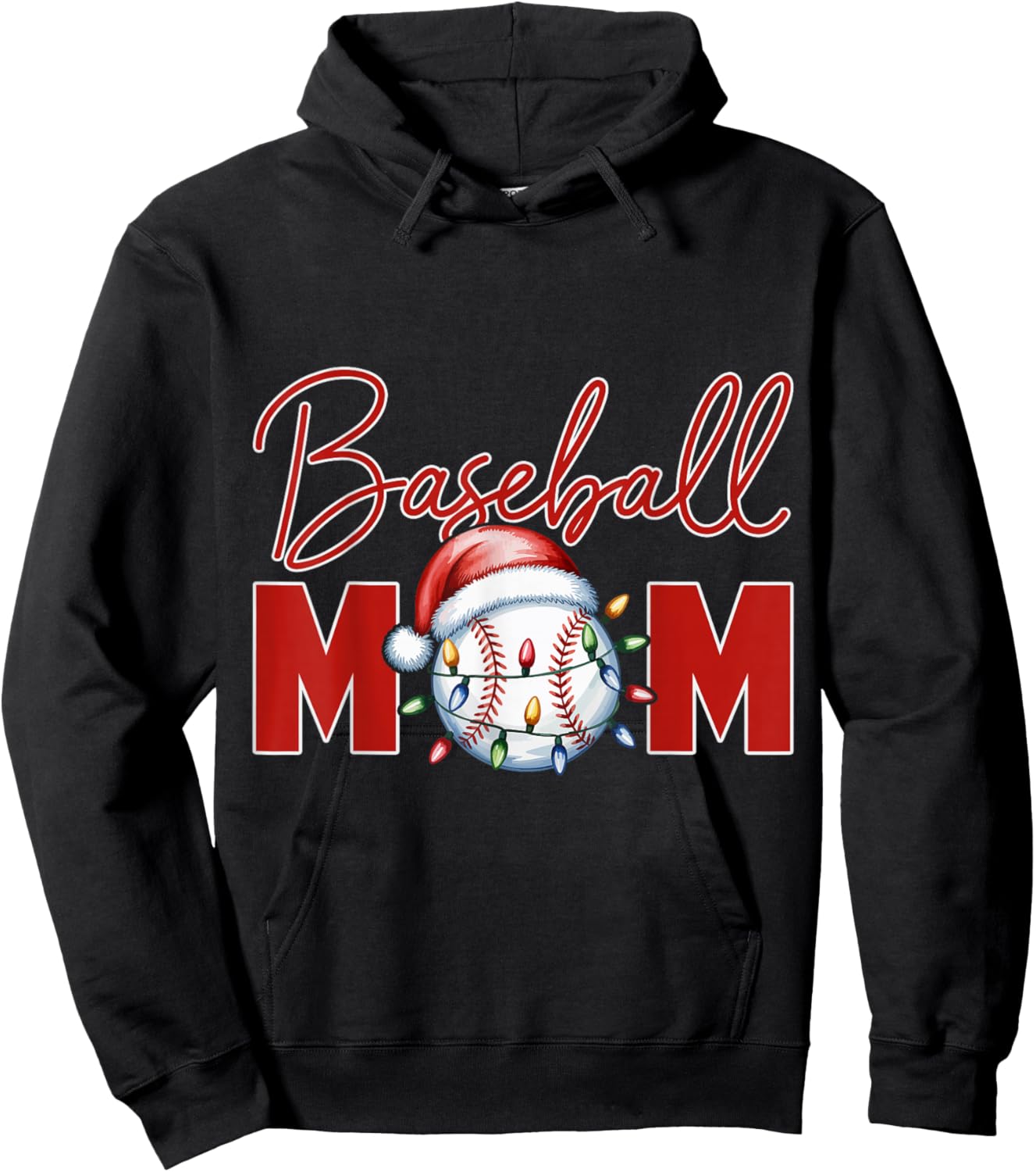 Baseball Mom Christmas Ballgame Sport Mommy Santa Hat Xmas Hoodie - Hoodie | Black