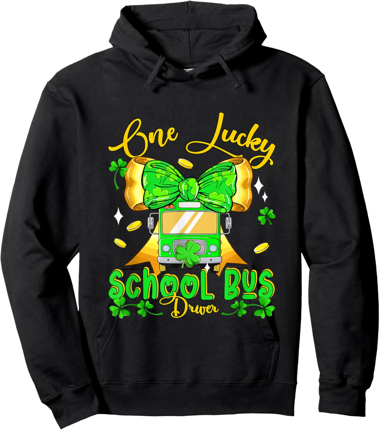One Lucky Patrick's Day School Bus Driver Bow Tie Shamrocks Hoodie - Hoodie | Black