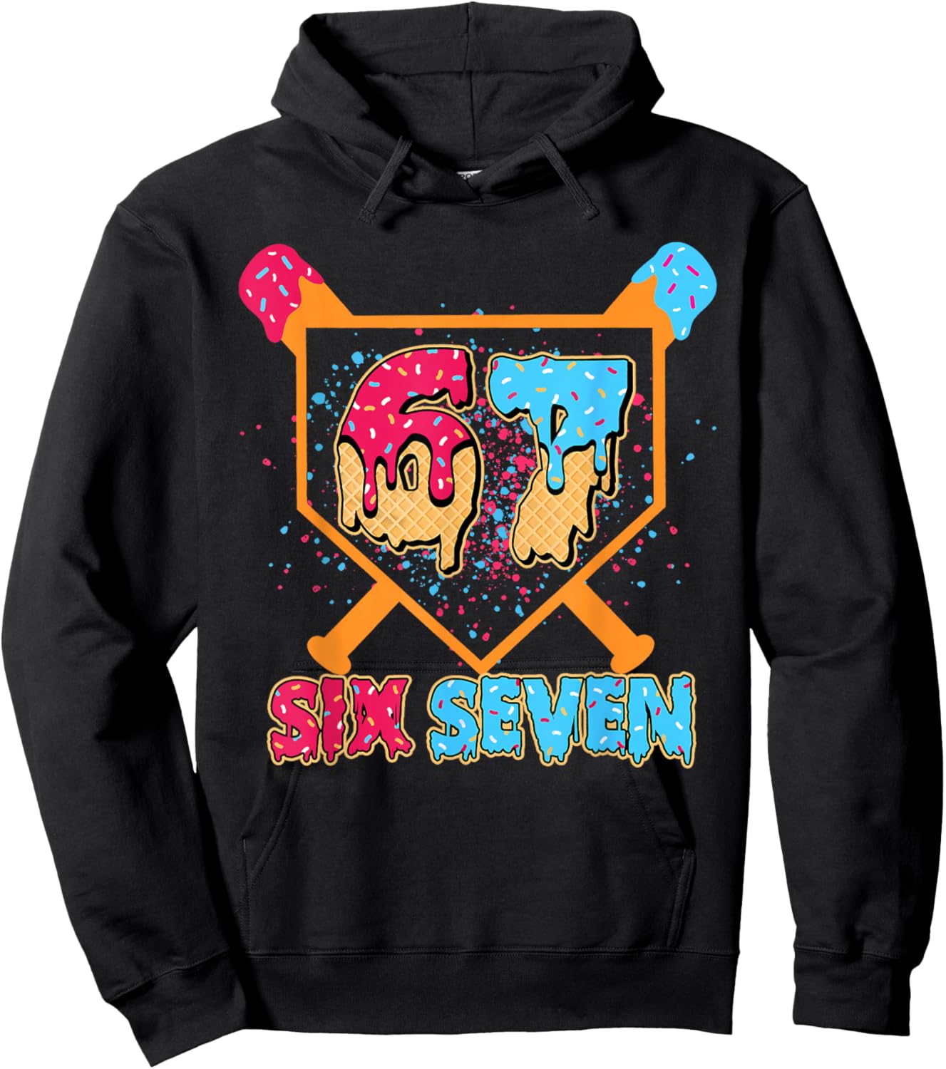 Six Seven Ice Cream Drip Cool Meme 67 Funny Number Hoodie - Hoodie | Black