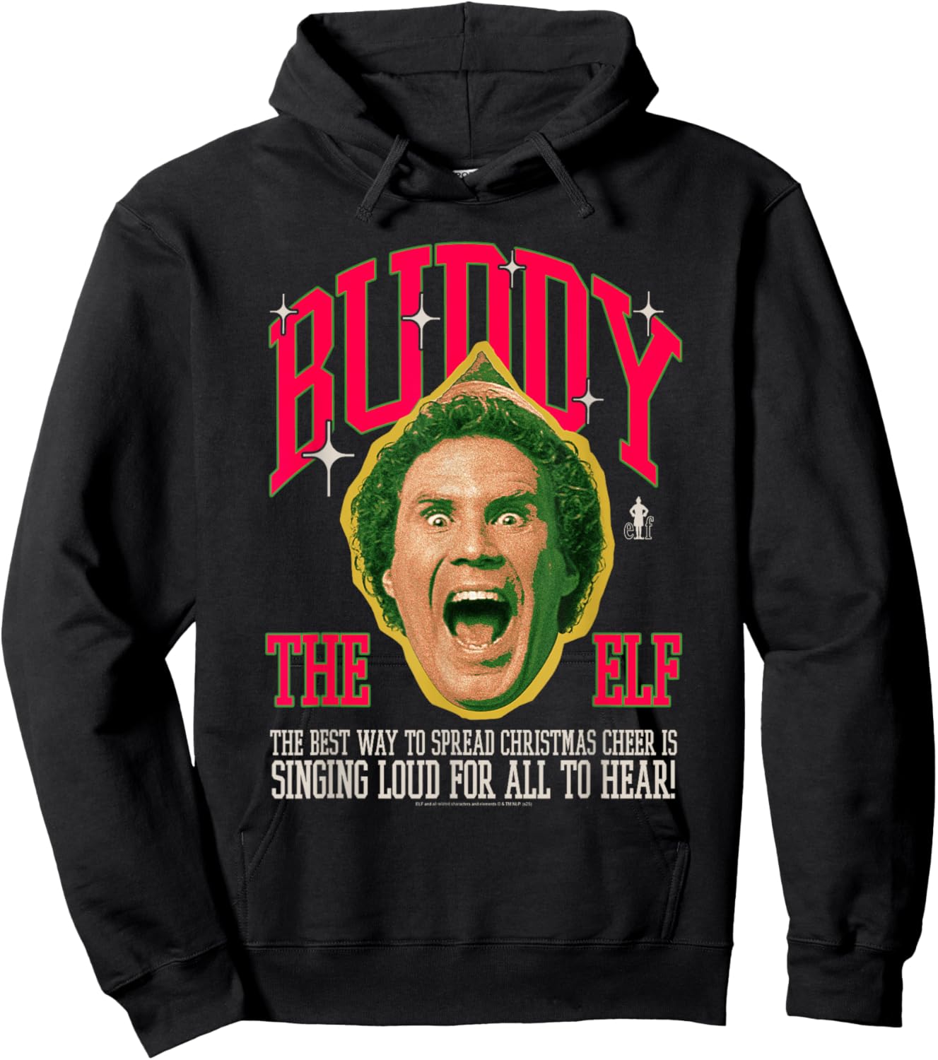 Elf Buddy Collegiate Quote and Portrait Christmas Movie Hoodie - Hoodie | Black