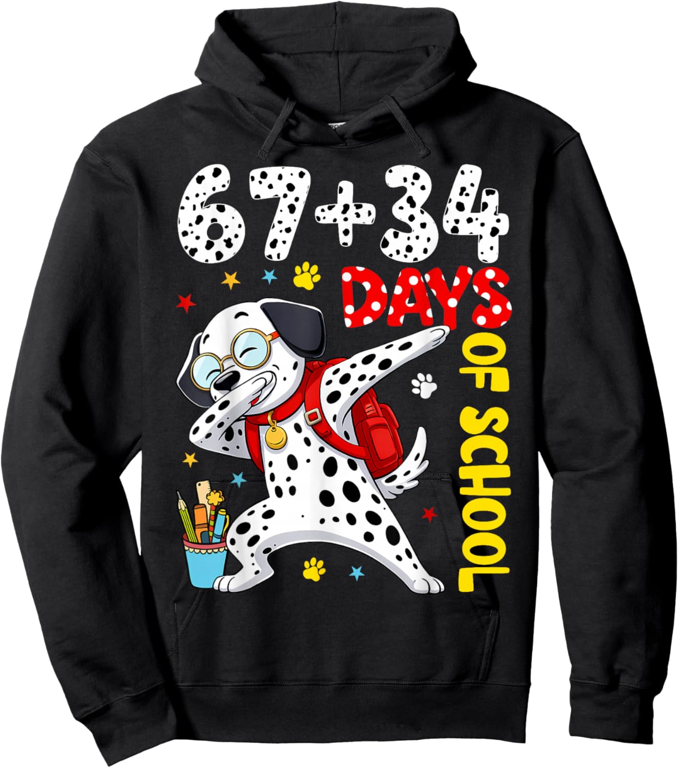 67 34 Days of School Dog Kids Boy Dabbing 100 Days of School Hoodie - Hoodie | Black