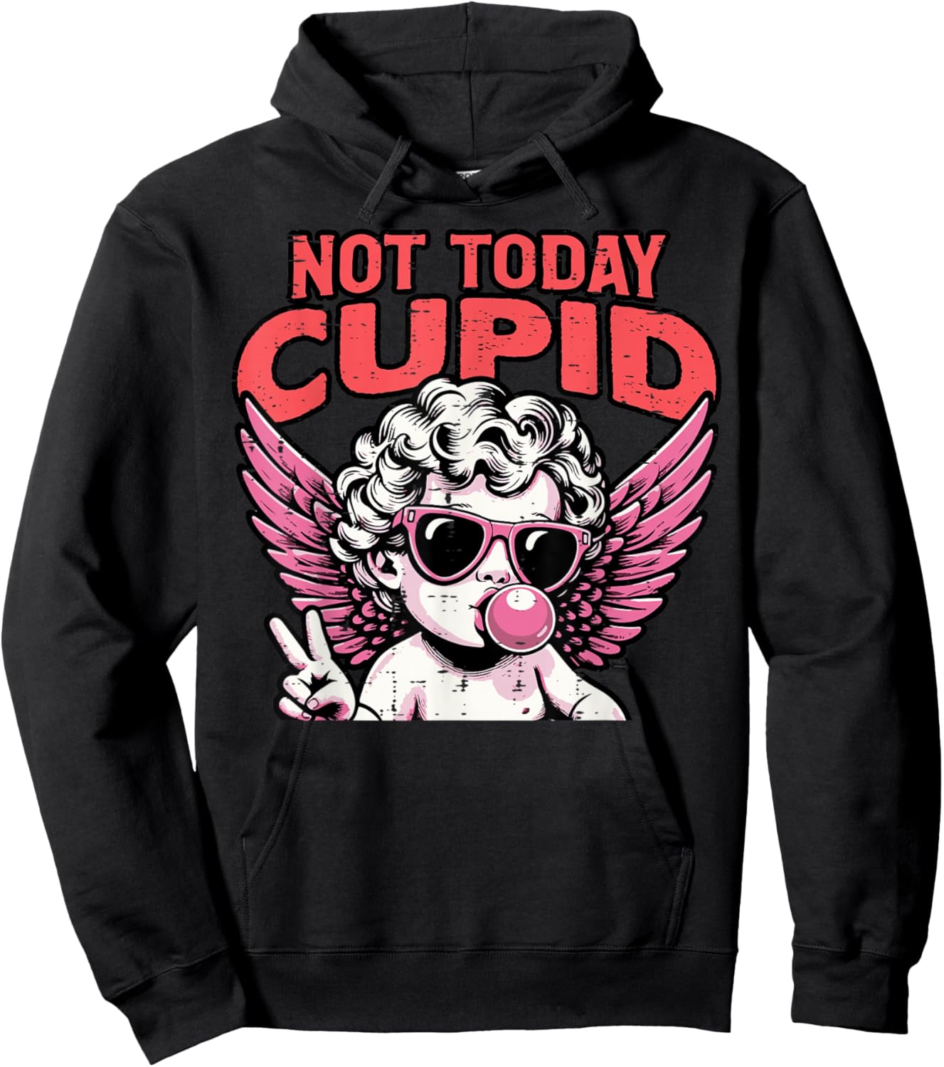 Anti Valentines Day Not Today Cupid Funny Humor Women Men Hoodie - Hoodie | Black