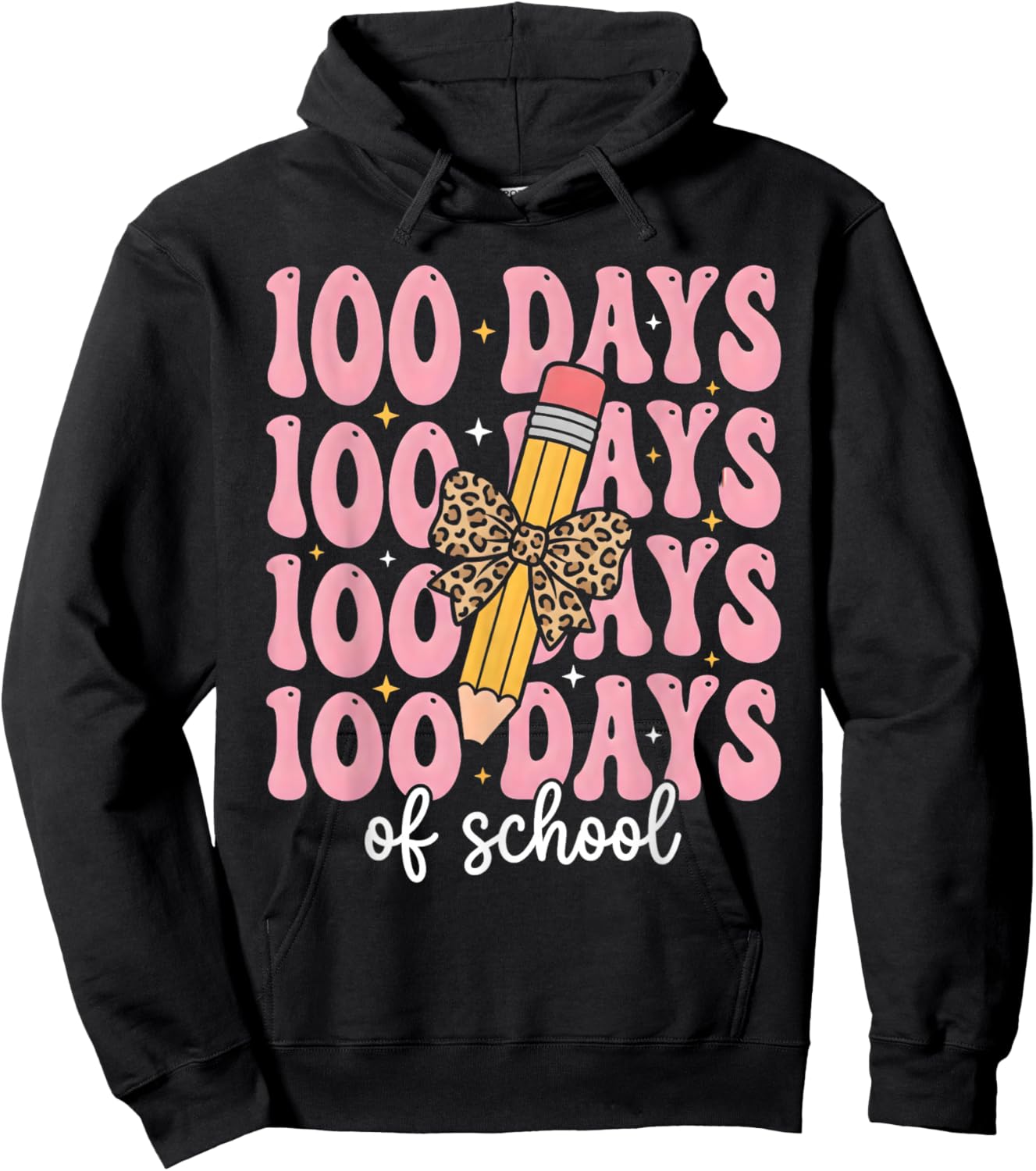 Funny 100 Days School Leopard Bow Pencil Teacher Life Girl Hoodie - Hoodie | Black