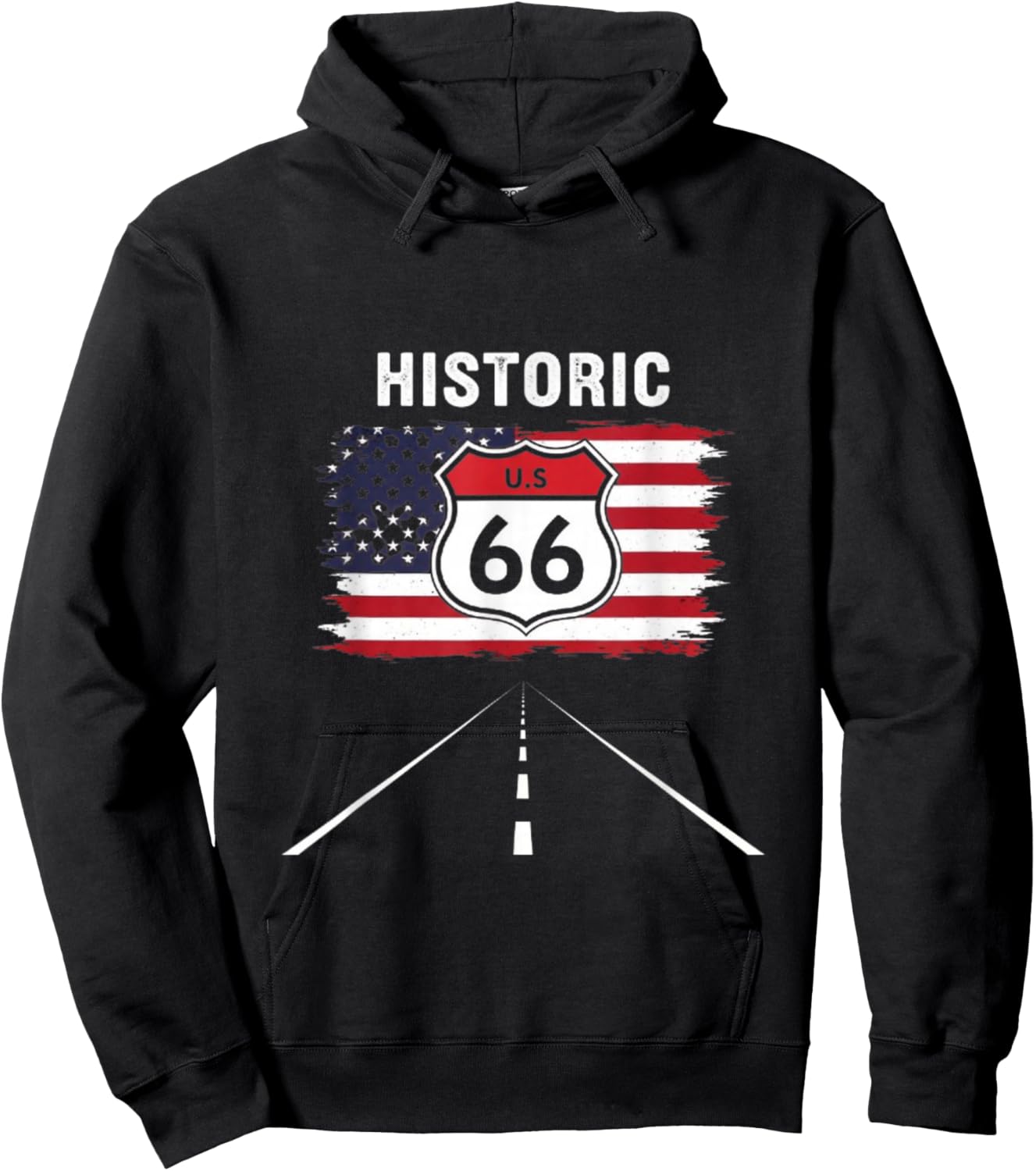 Historic U.S.A. 66 Highway Vintage America Road Hoodie - Hoodie | Black