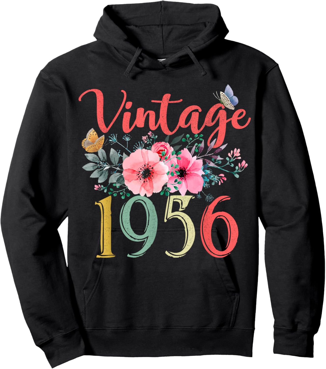 Vintage 1956 Floral Hippie Groovy Wildflower 70th Birthday Hoodie - Hoodie | Black