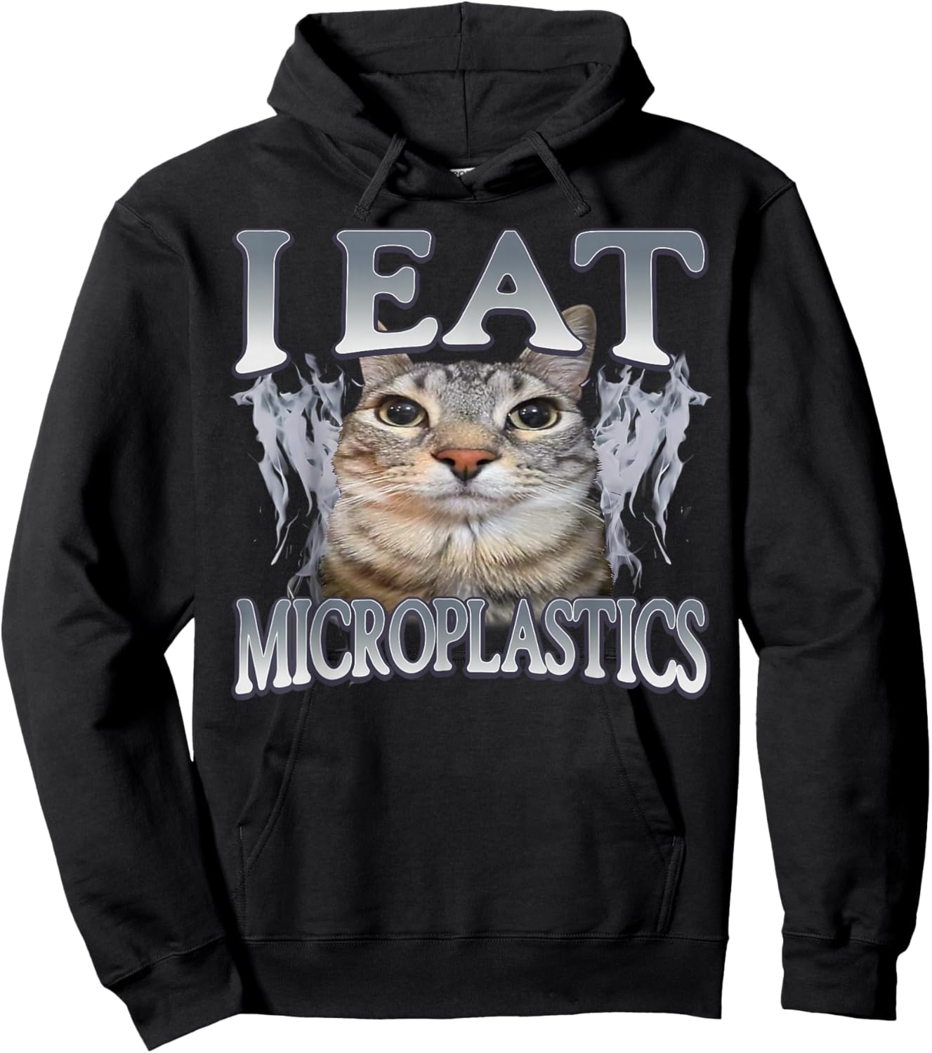 Funny Vintage Humor I Eat Microplastics Cat Meme Graphic Hoodie - Hoodie | Black