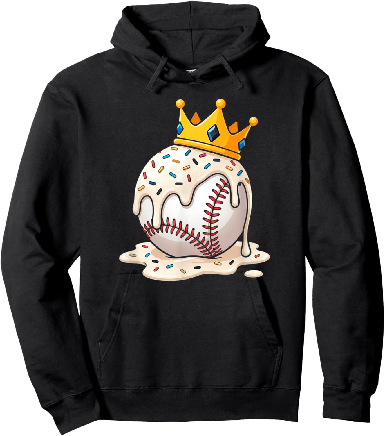 Baseball Drip Ice Cream Crown Melt Graphic Hoodie - Hoodie | Black
